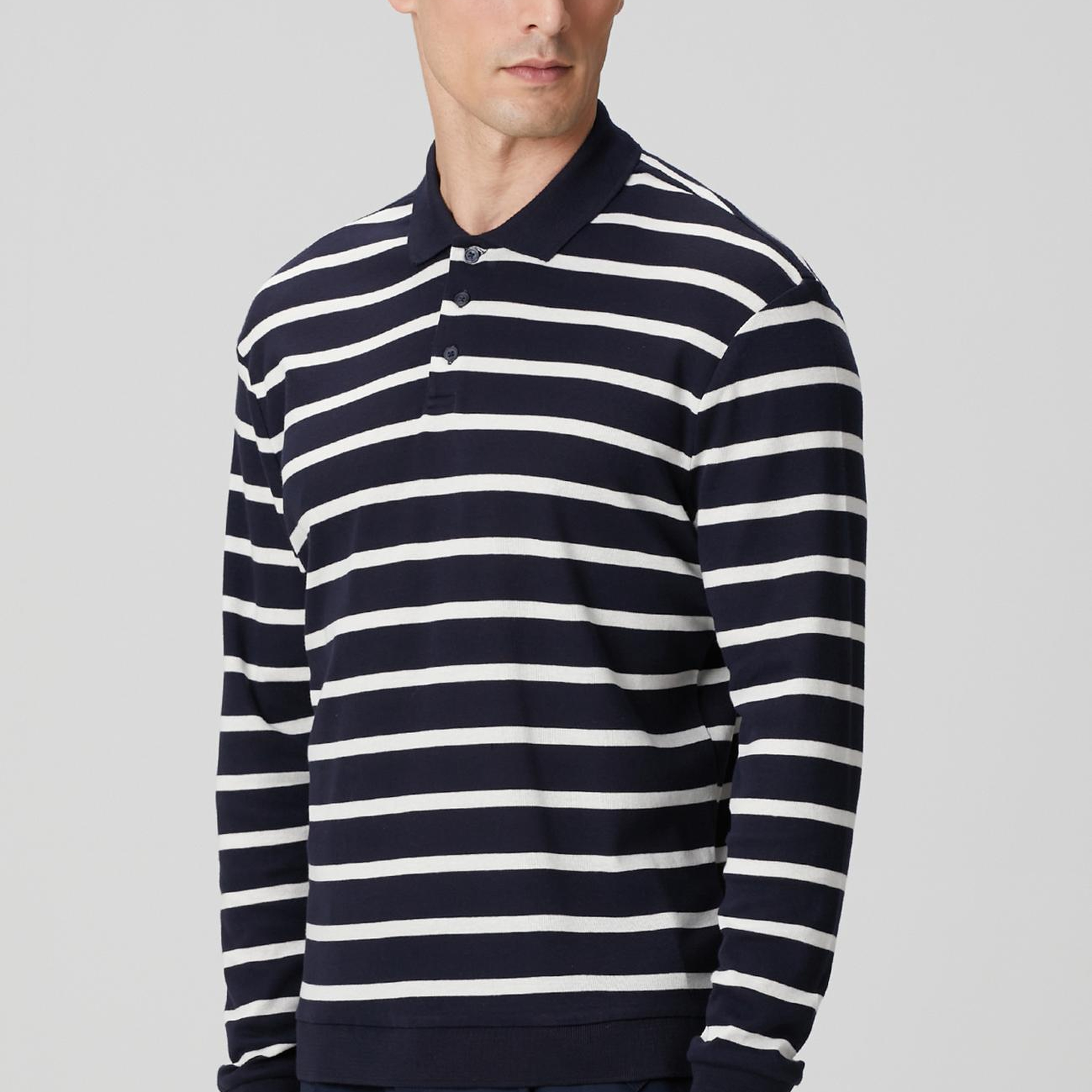 Network Erkek Lacivert Beyaz Çizgili Polo Yaka Sweatshirt