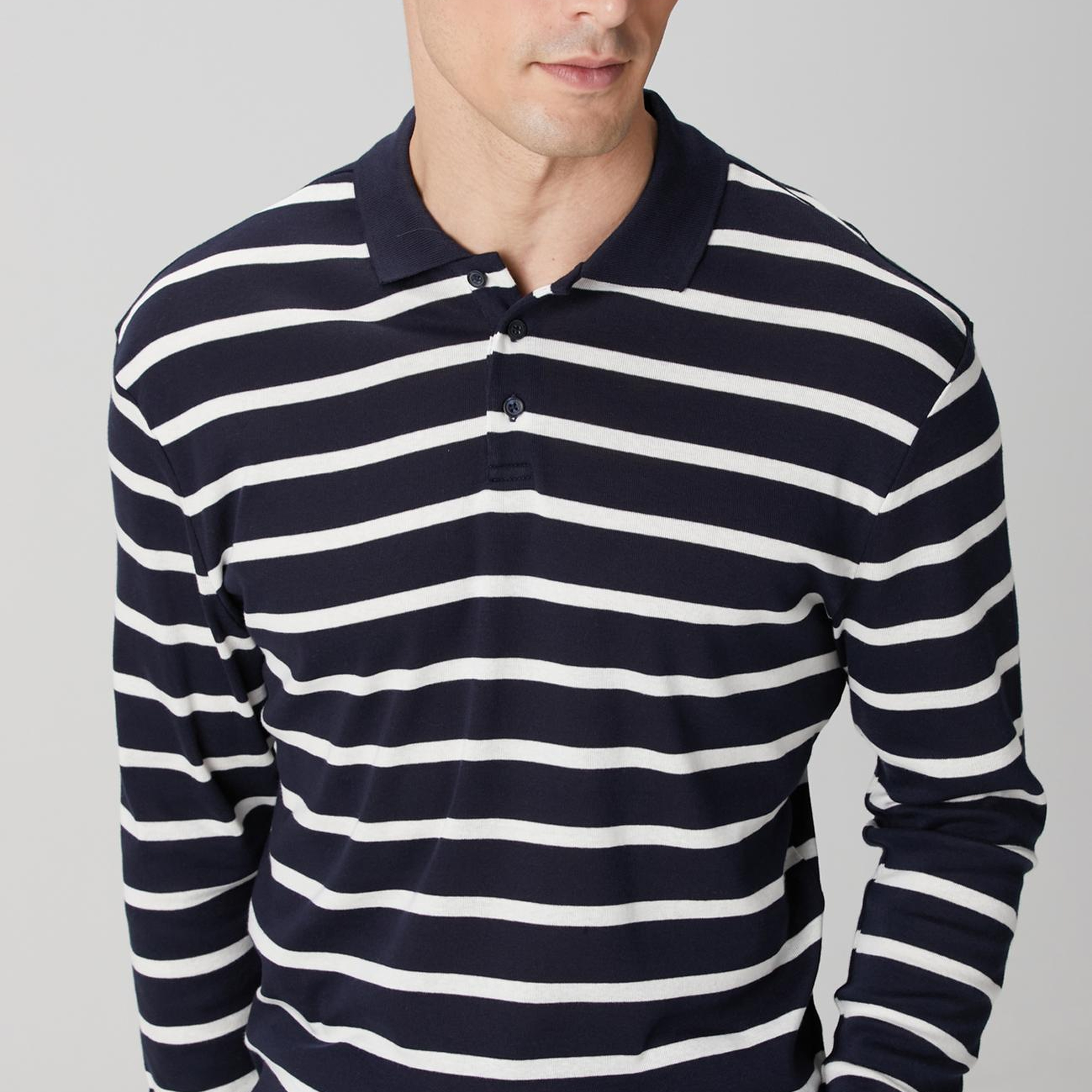 Network Erkek Lacivert Beyaz Çizgili Polo Yaka Sweatshirt