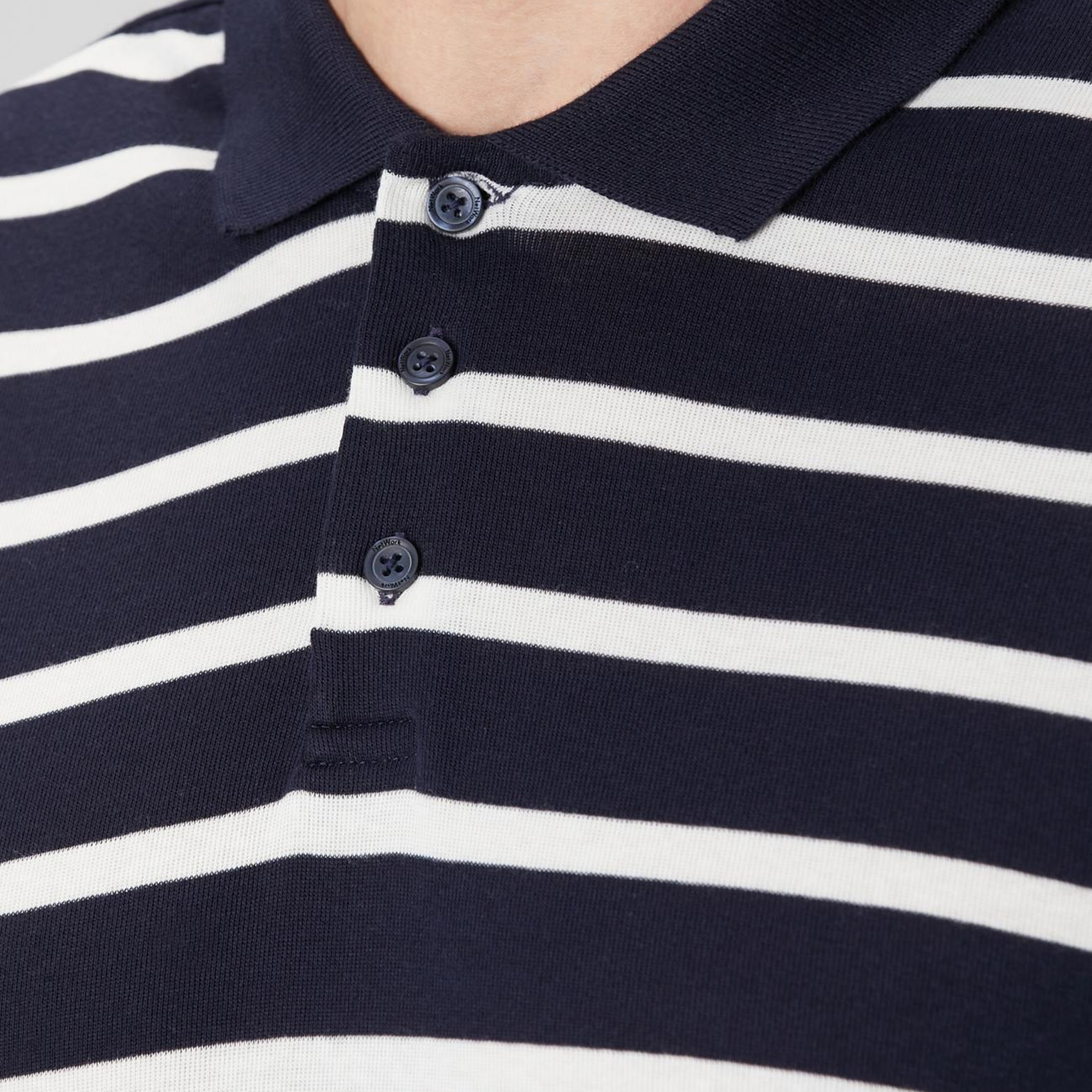 Network Erkek Lacivert Beyaz Çizgili Polo Yaka Sweatshirt