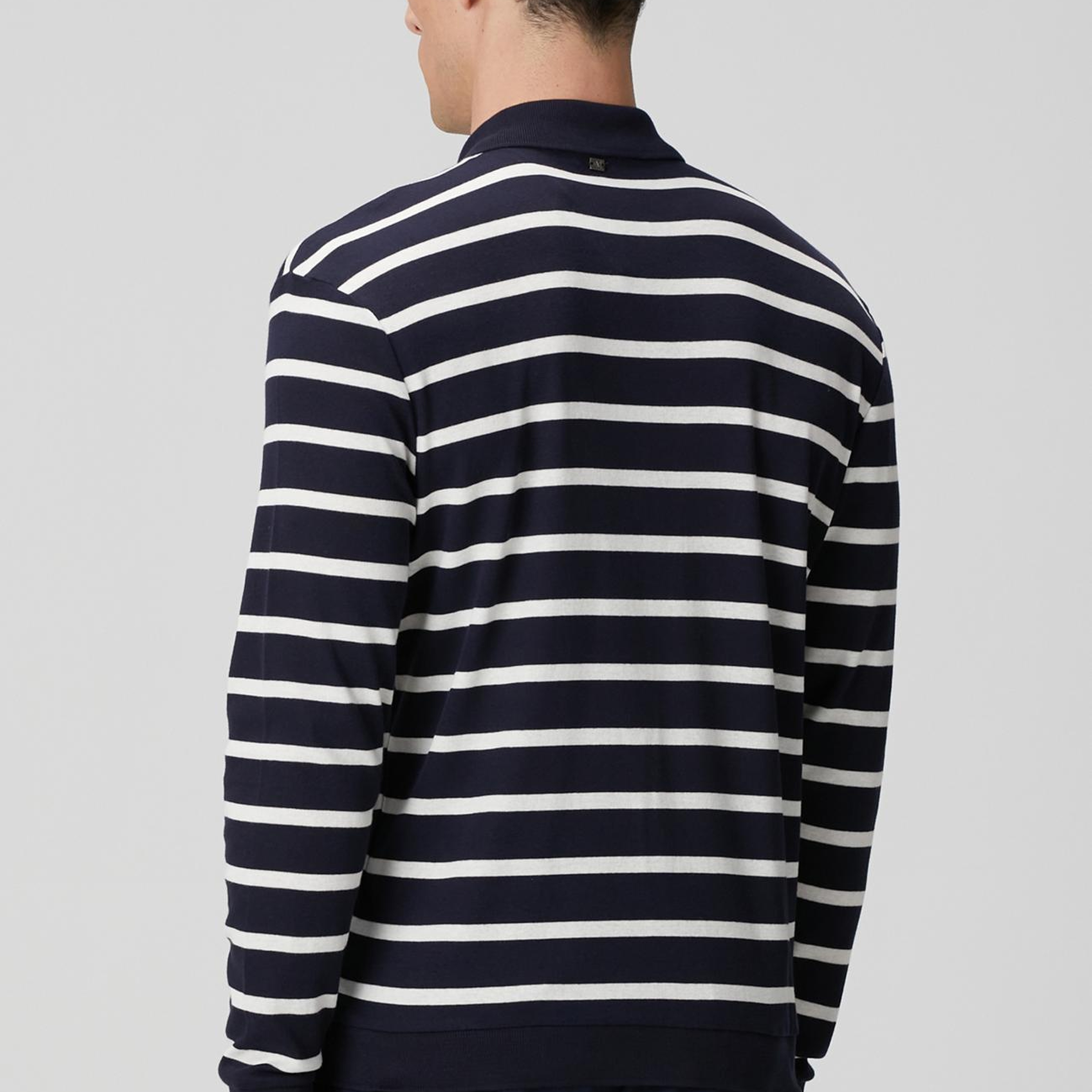 Network Erkek Lacivert Beyaz Çizgili Polo Yaka Sweatshirt