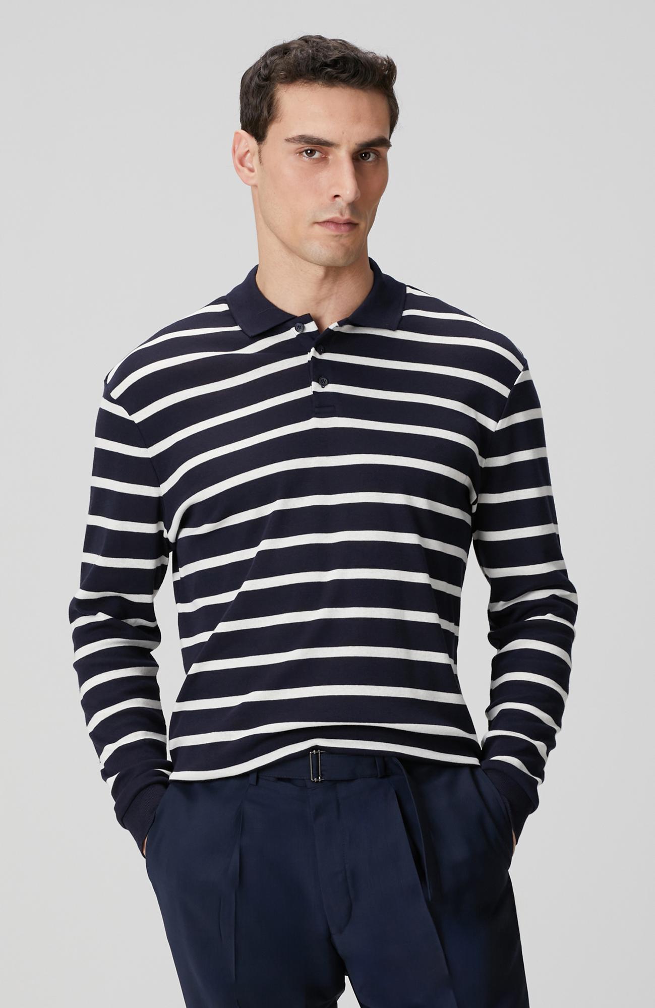 Network Erkek Lacivert Beyaz Çizgili Polo Yaka Sweatshirt