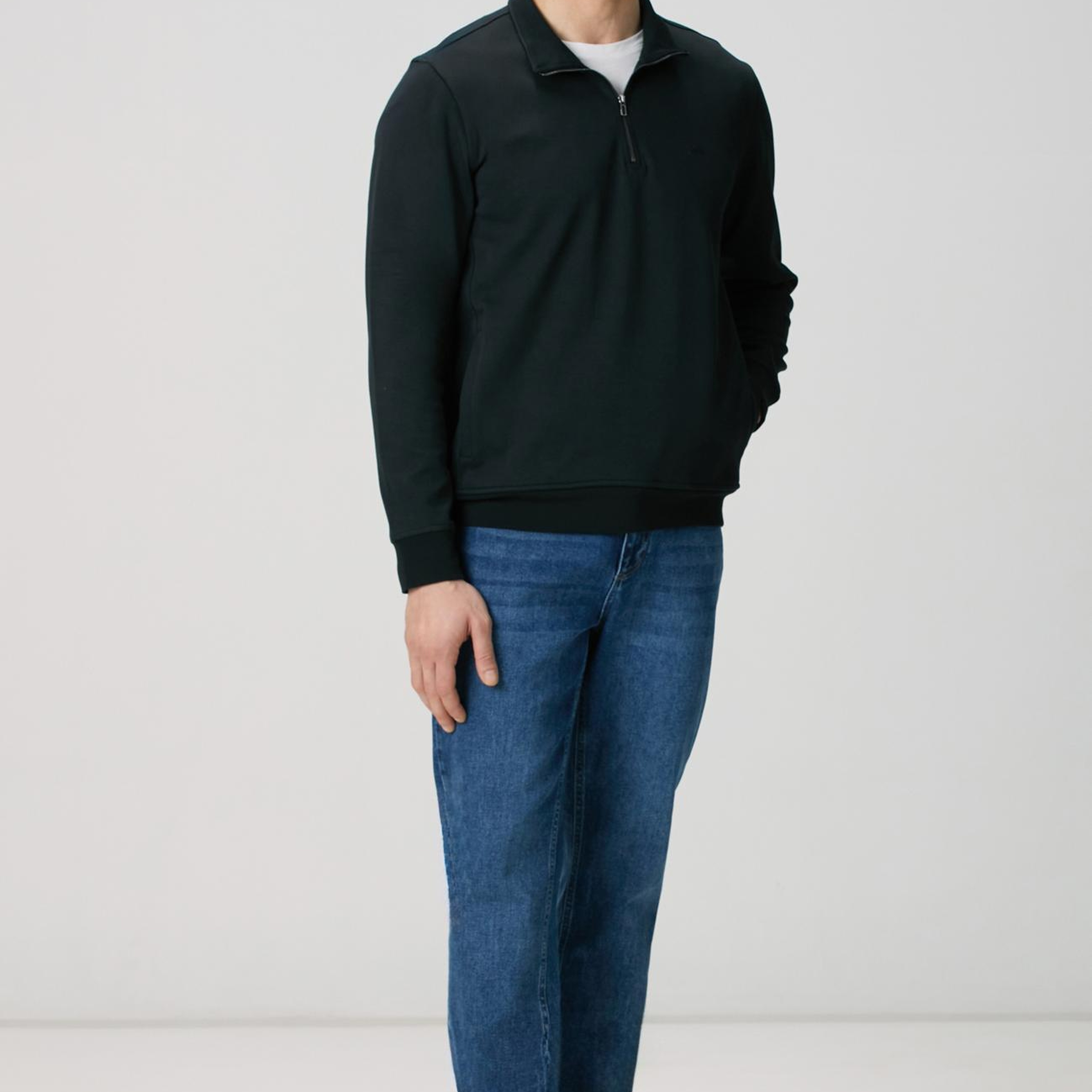 Network Erkek Siyah Fermuarlı Sweatshirt