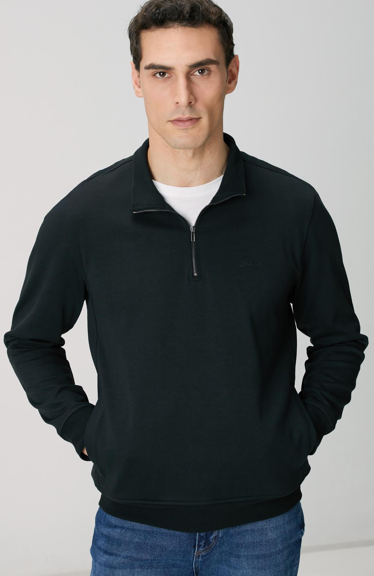 Network Erkek Siyah Fermuarlı Sweatshirt