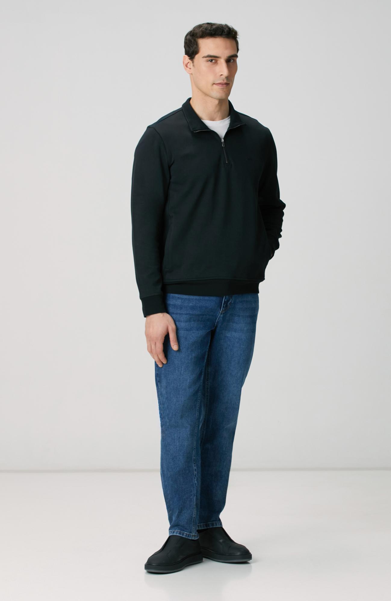 Network Erkek Siyah Fermuarlı Sweatshirt