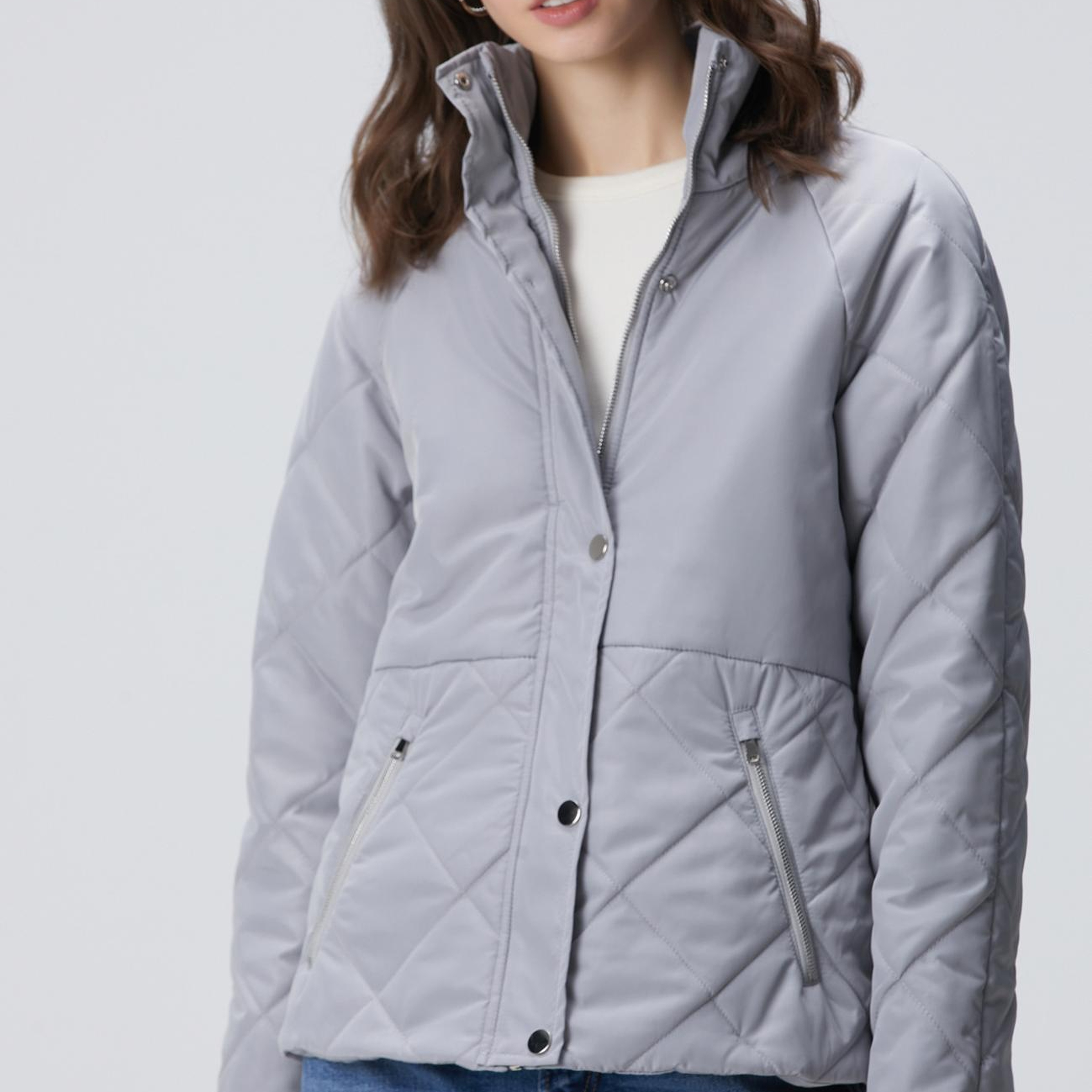 Network Kadın Gri Yarım Kapitone Detaylı Kaban