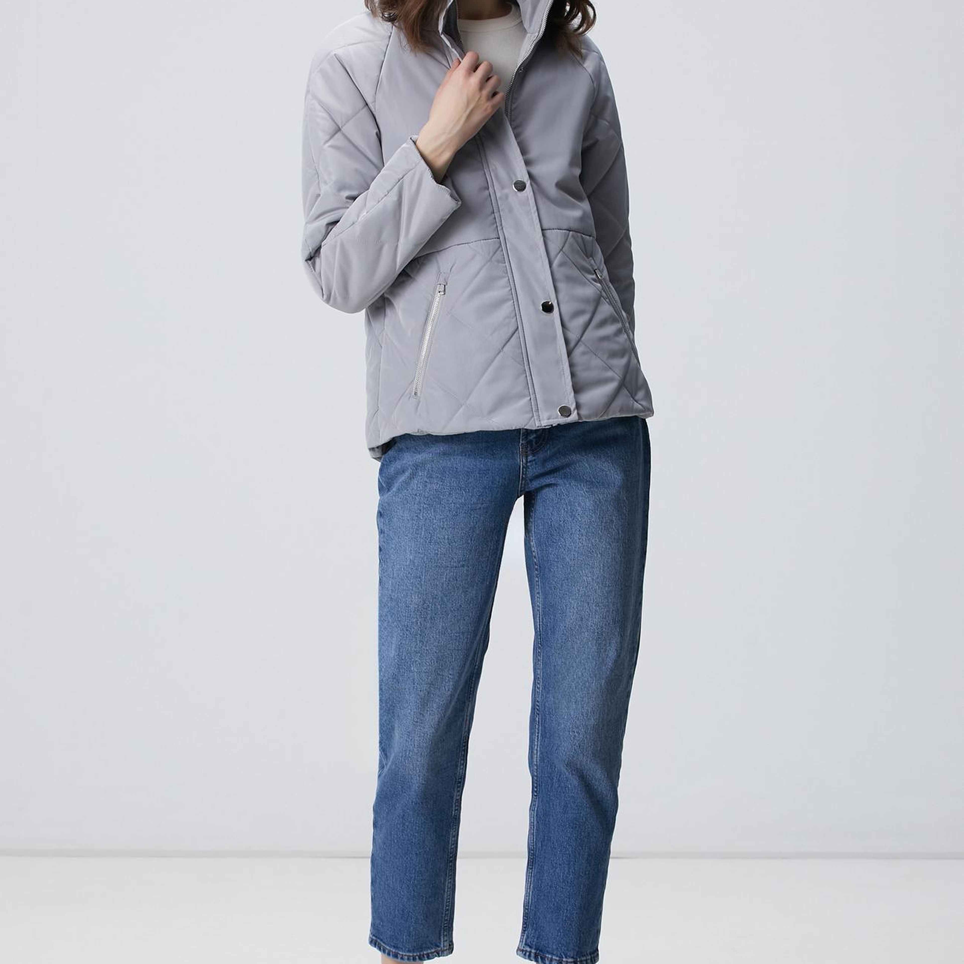 Network Kadın Gri Yarım Kapitone Detaylı Kaban