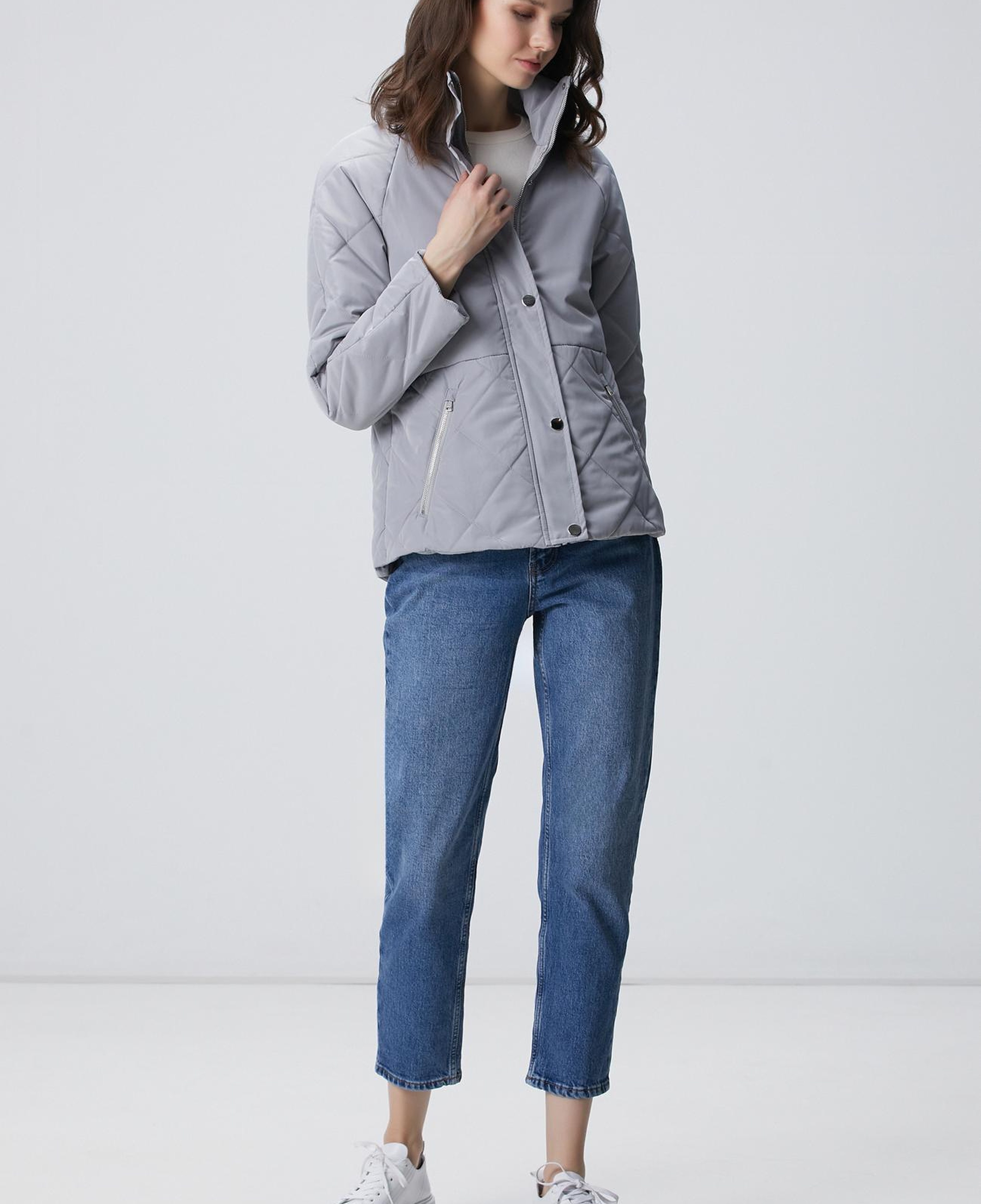 Network Kadın Gri Yarım Kapitone Detaylı Kaban