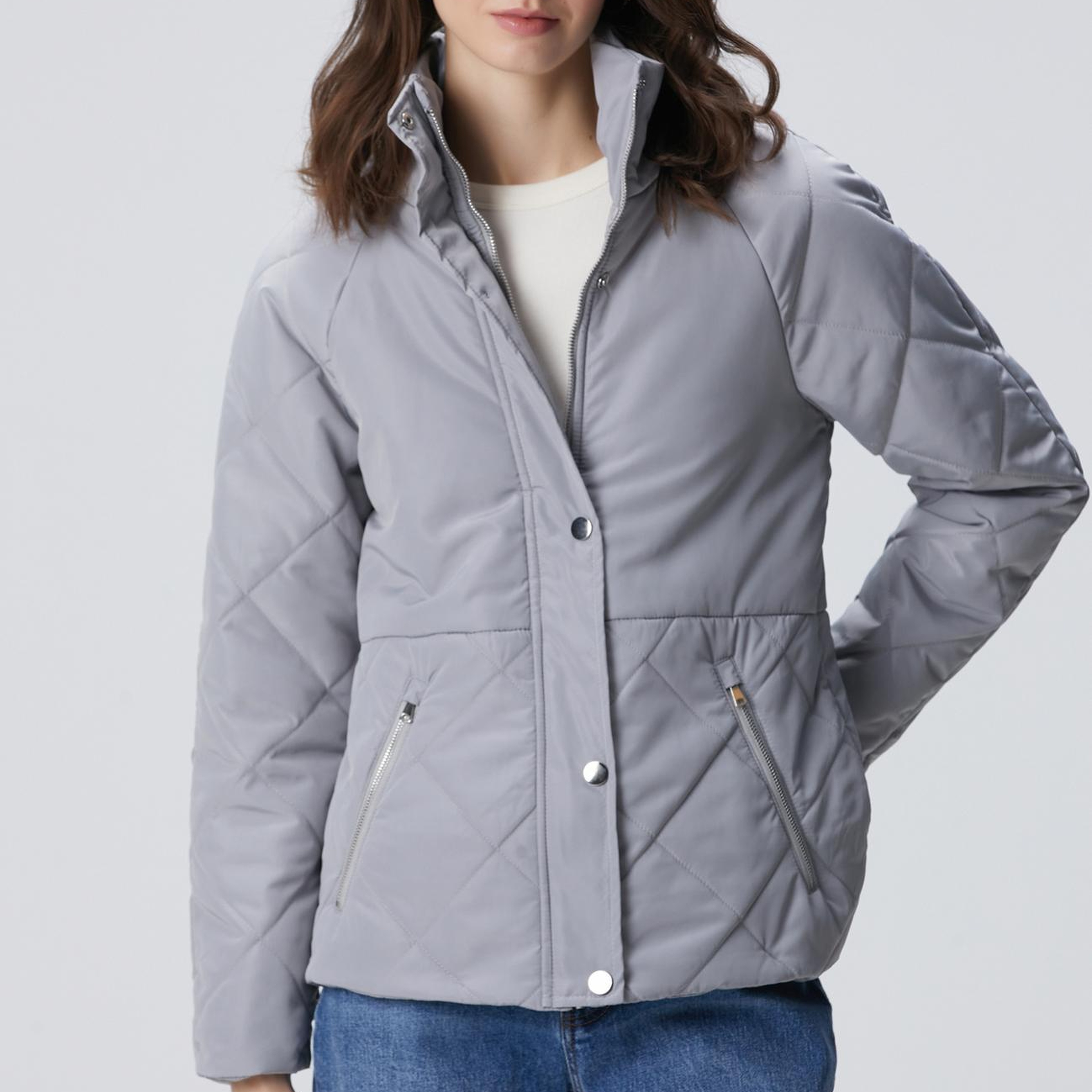 Network Kadın Gri Yarım Kapitone Detaylı Kaban