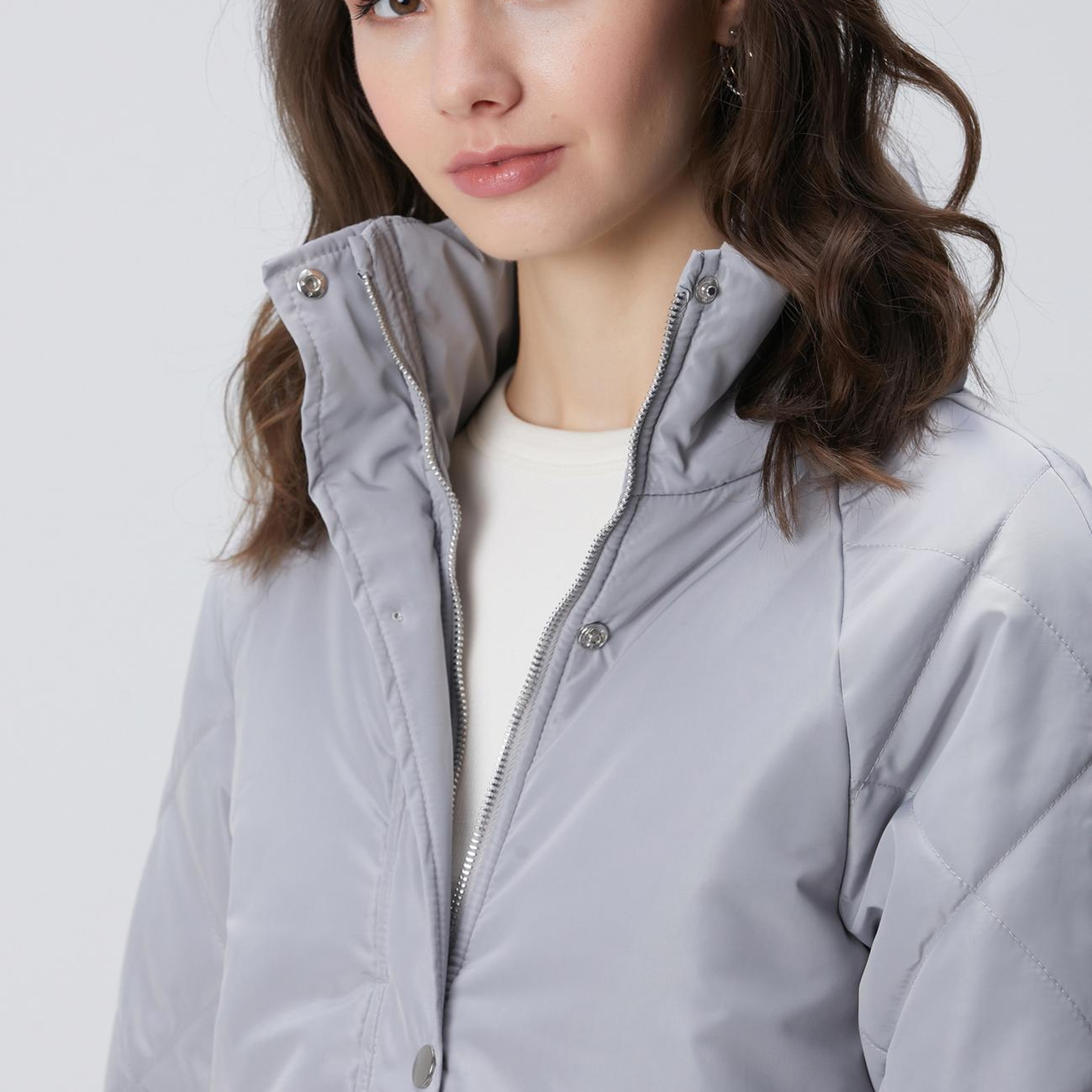 Network Kadın Gri Yarım Kapitone Detaylı Kaban