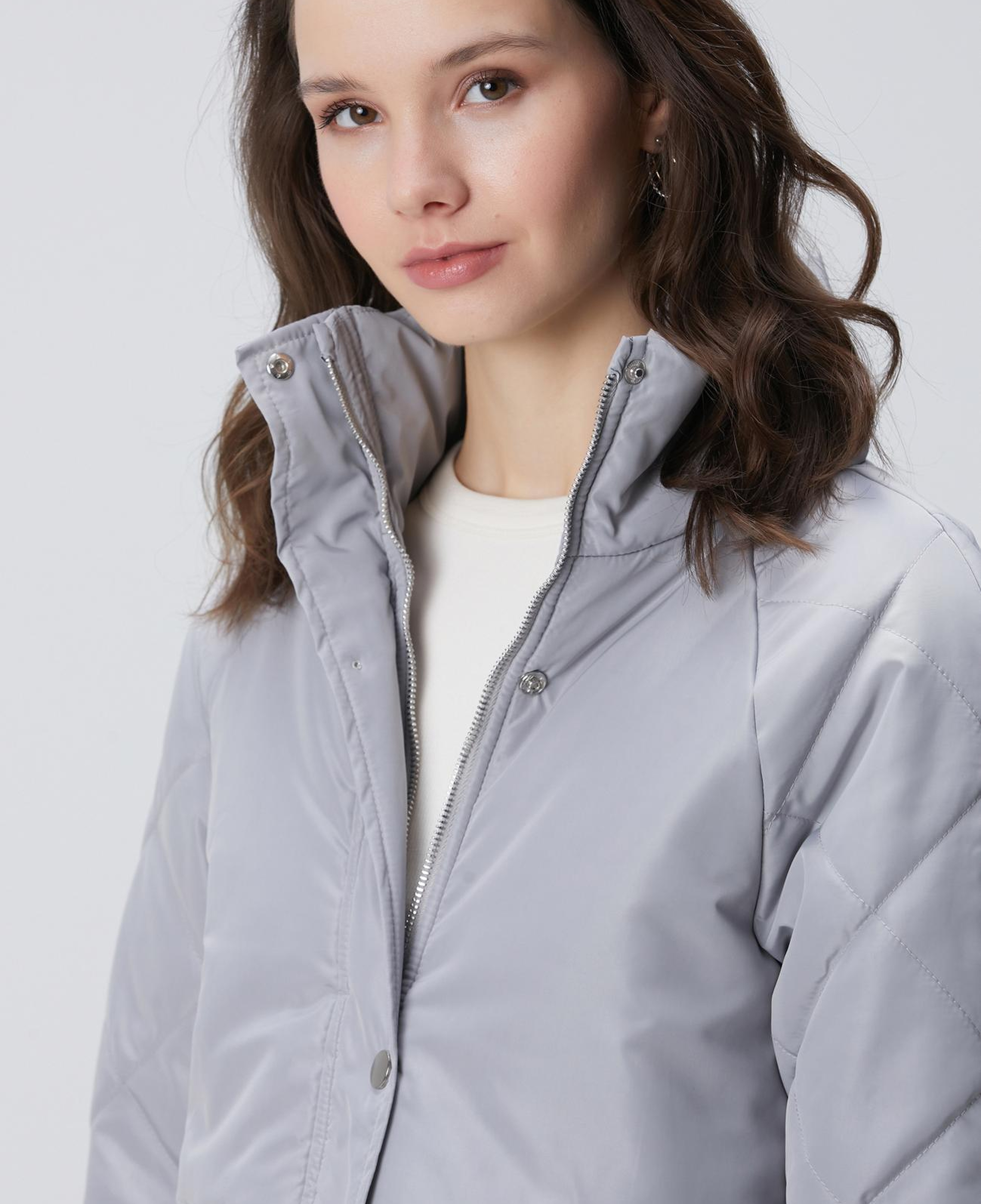 Network Kadın Gri Yarım Kapitone Detaylı Kaban