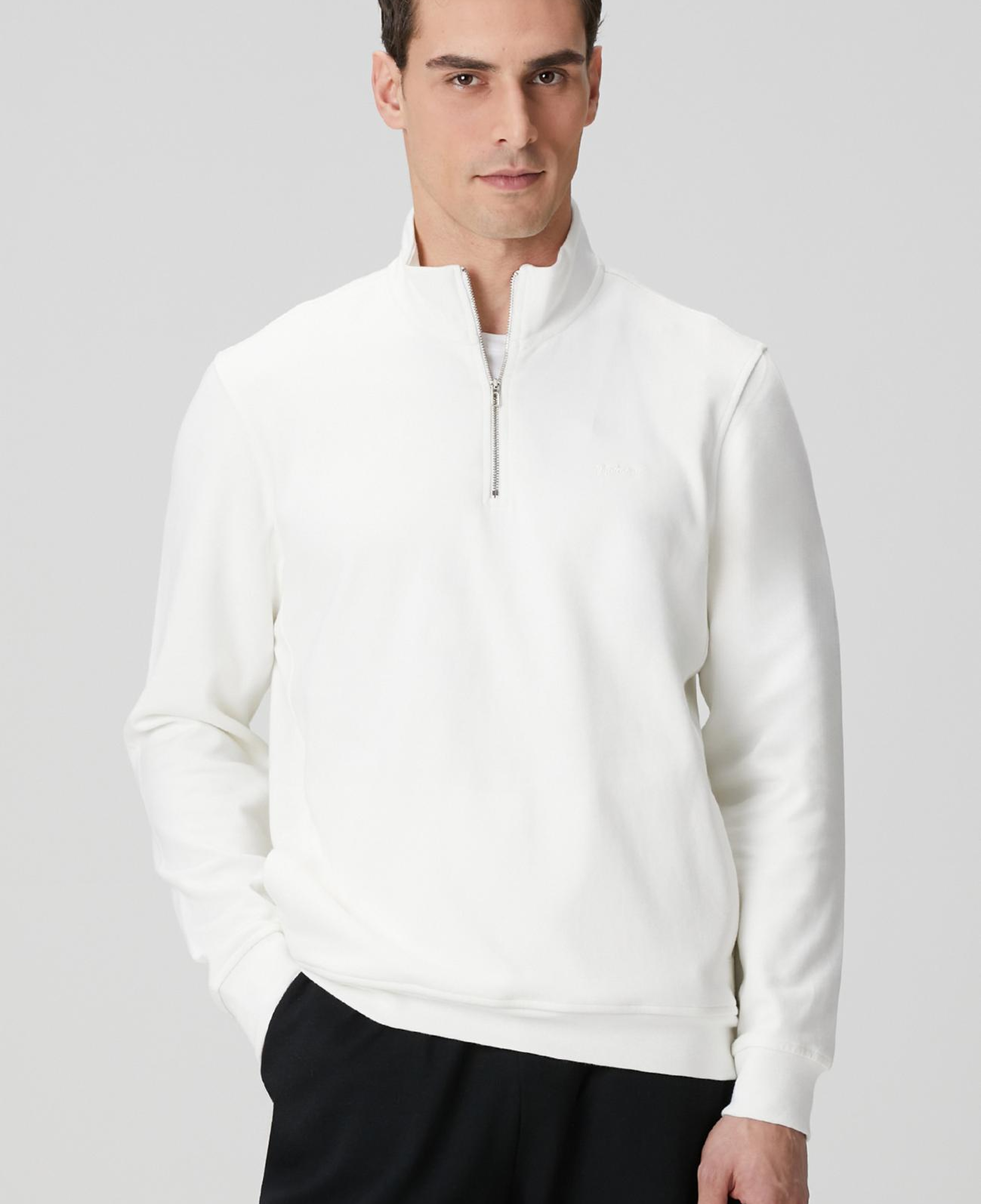 Network Erkek Kırık Beyaz Fermuarlı Sweatshirt