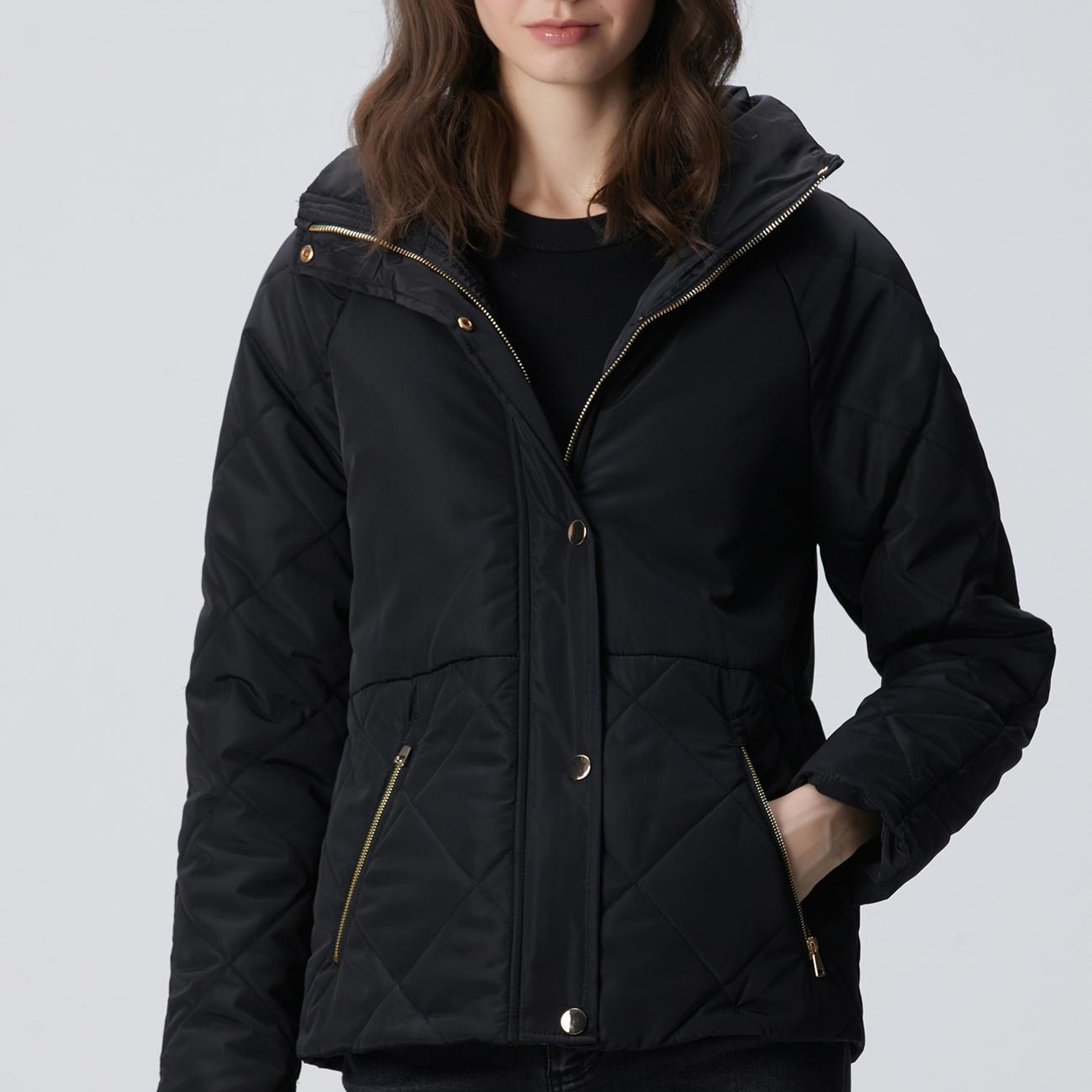 Network Kadın Siyah Yarım Kapitone Detaylı Kaban