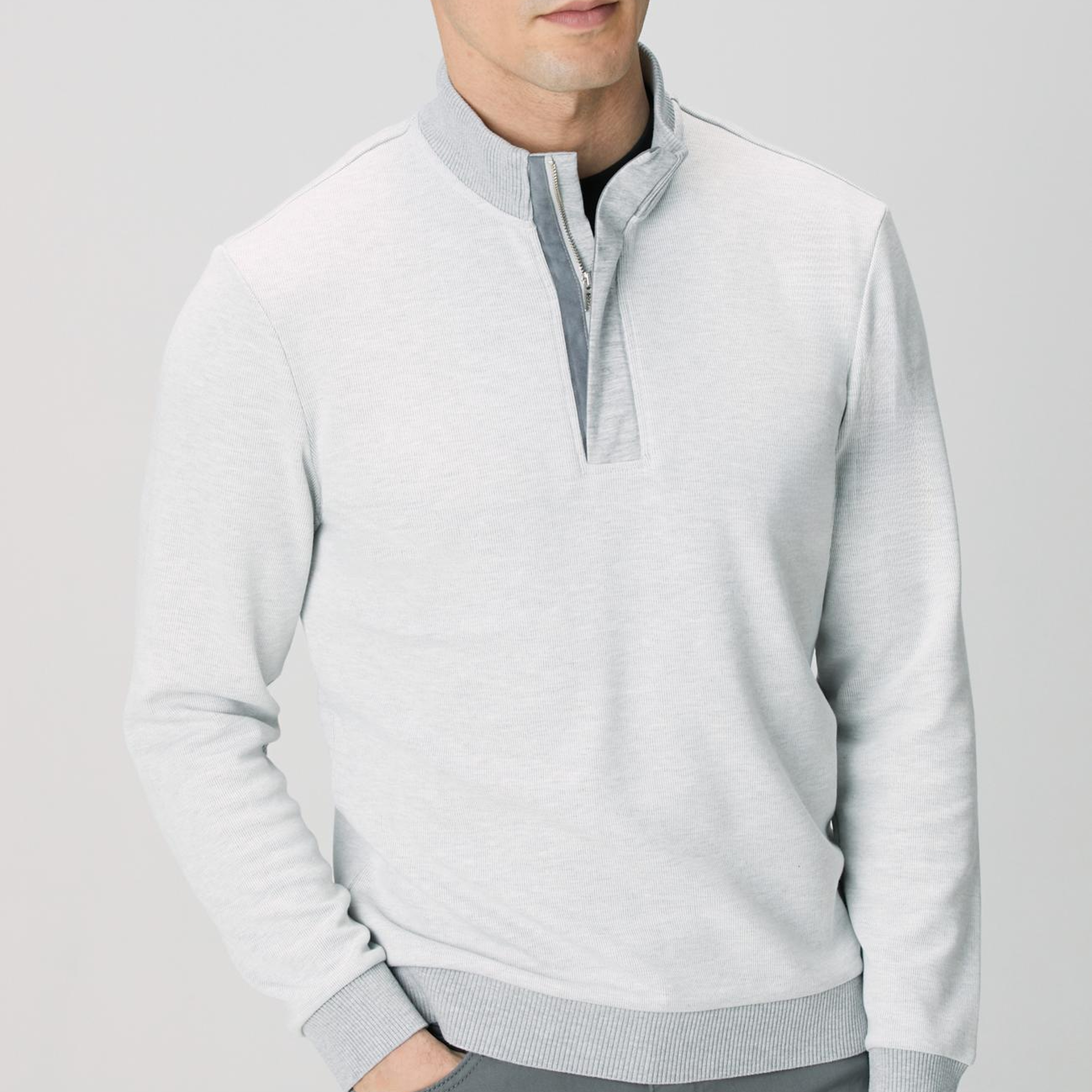 Network Erkek Kırık Beyaz Fermuarlı Yaka Garnili Sweatshirt