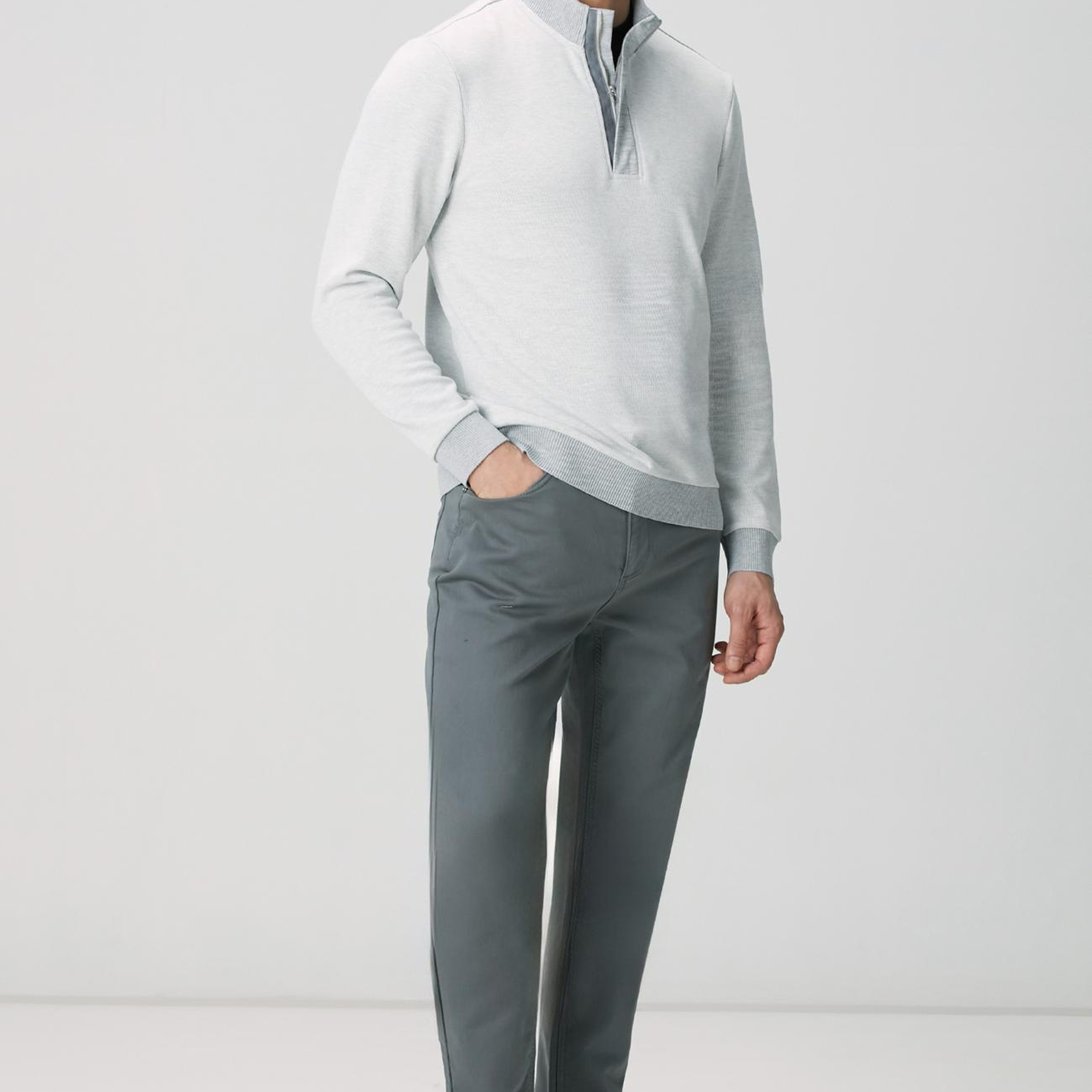 Network Erkek Kırık Beyaz Fermuarlı Yaka Garnili Sweatshirt