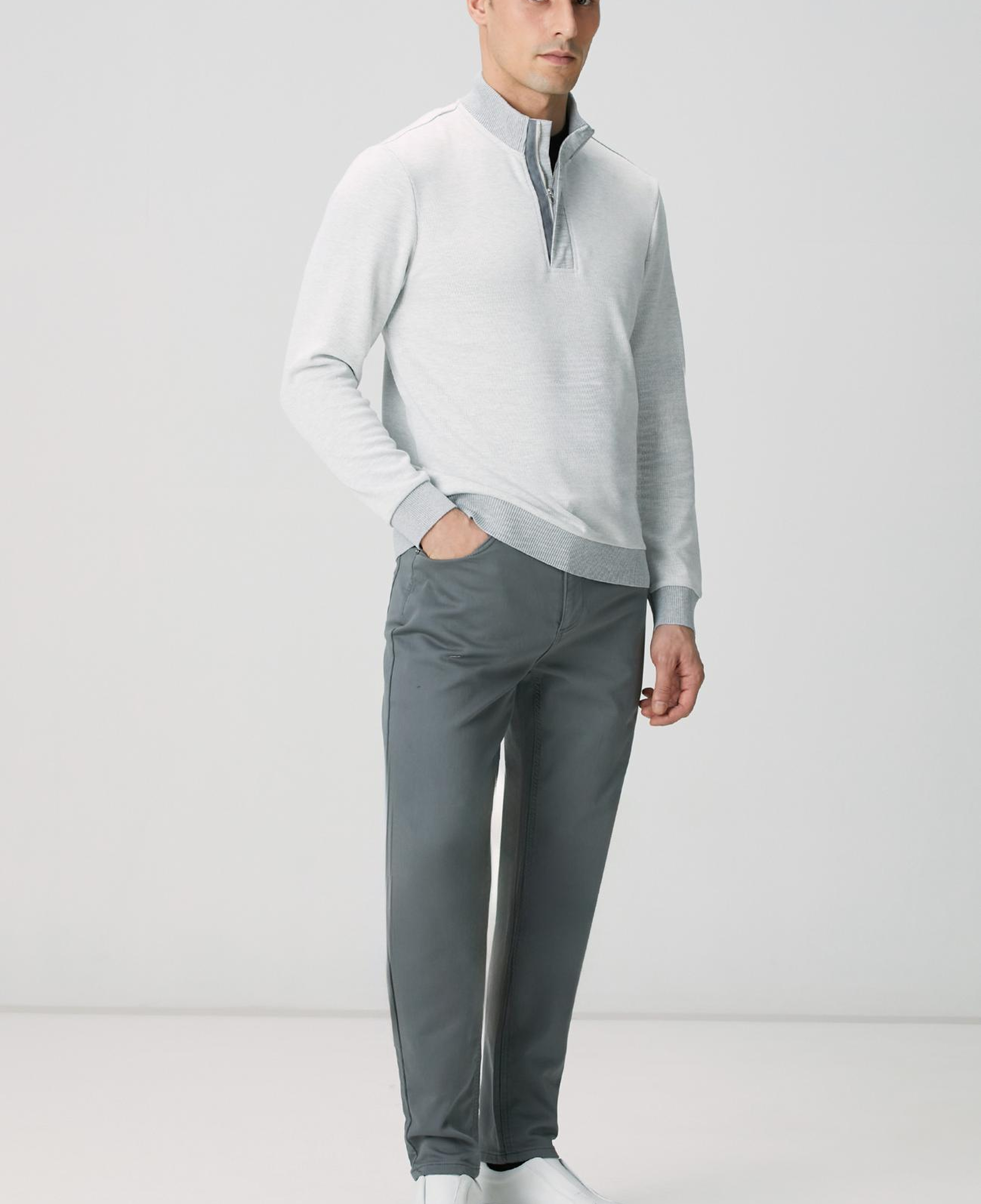 Network Erkek Kırık Beyaz Fermuarlı Yaka Garnili Sweatshirt