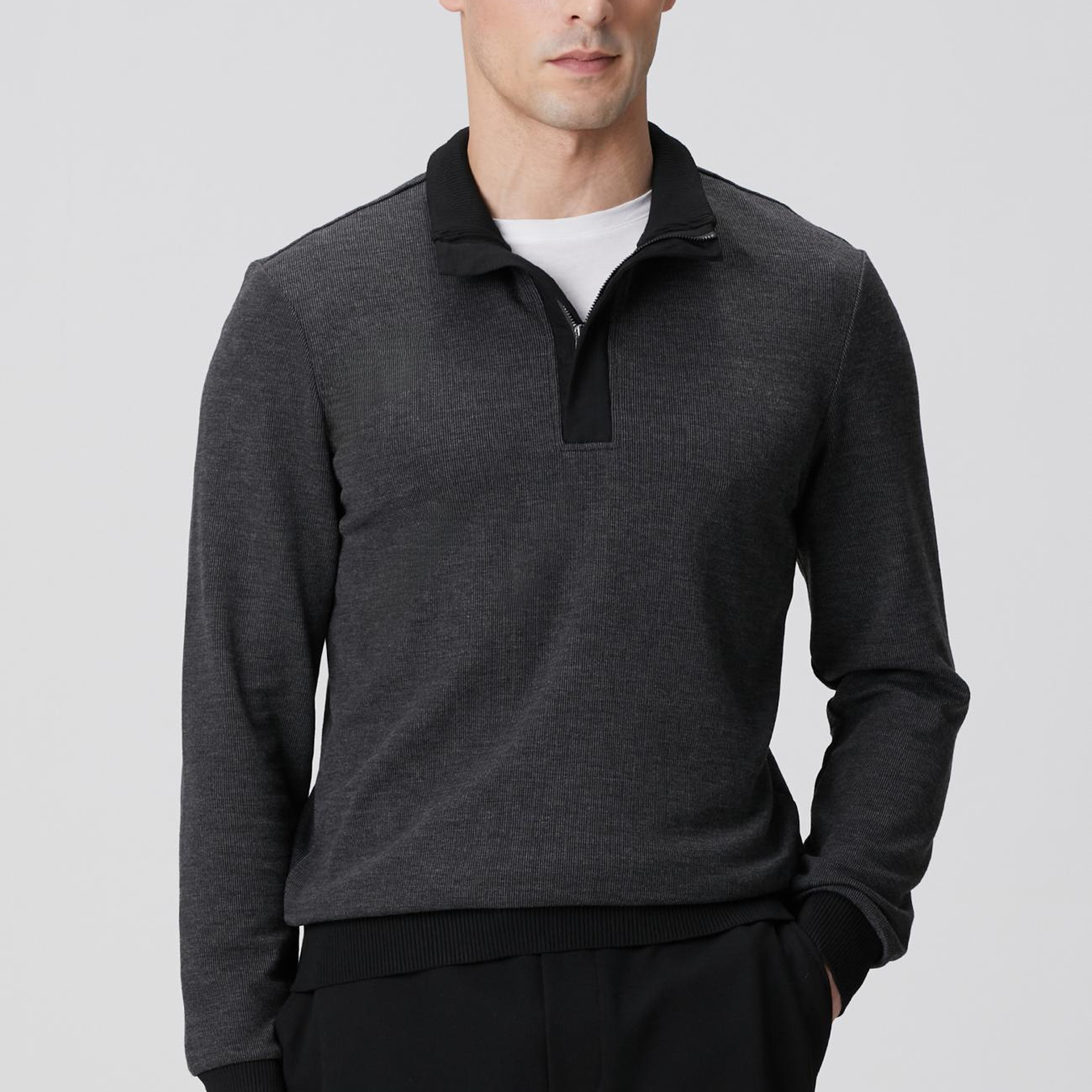 Network Erkek Siyah Fermuarlı Yaka Garnili Sweatshirt