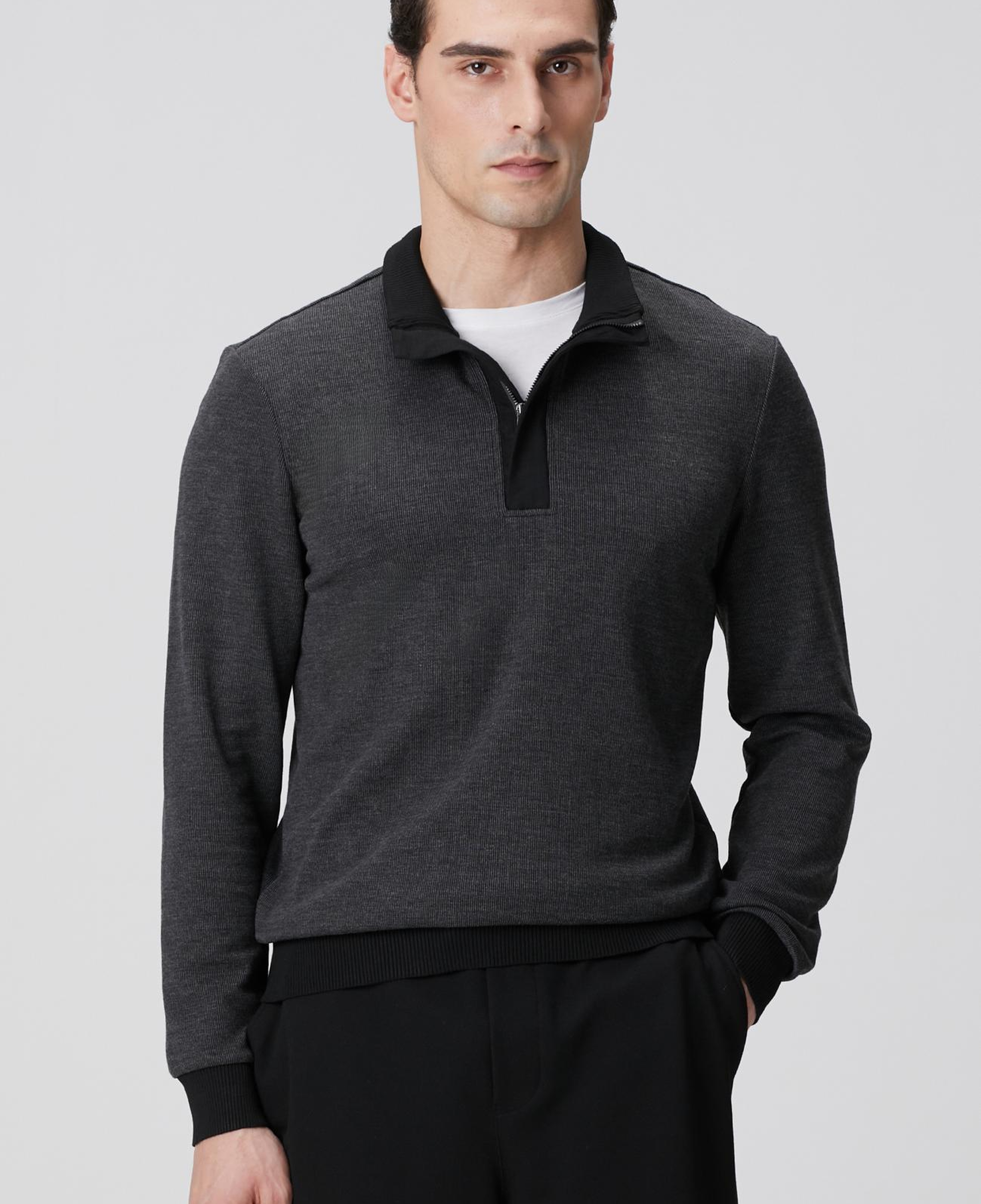Network Erkek Siyah Fermuarlı Yaka Garnili Sweatshirt