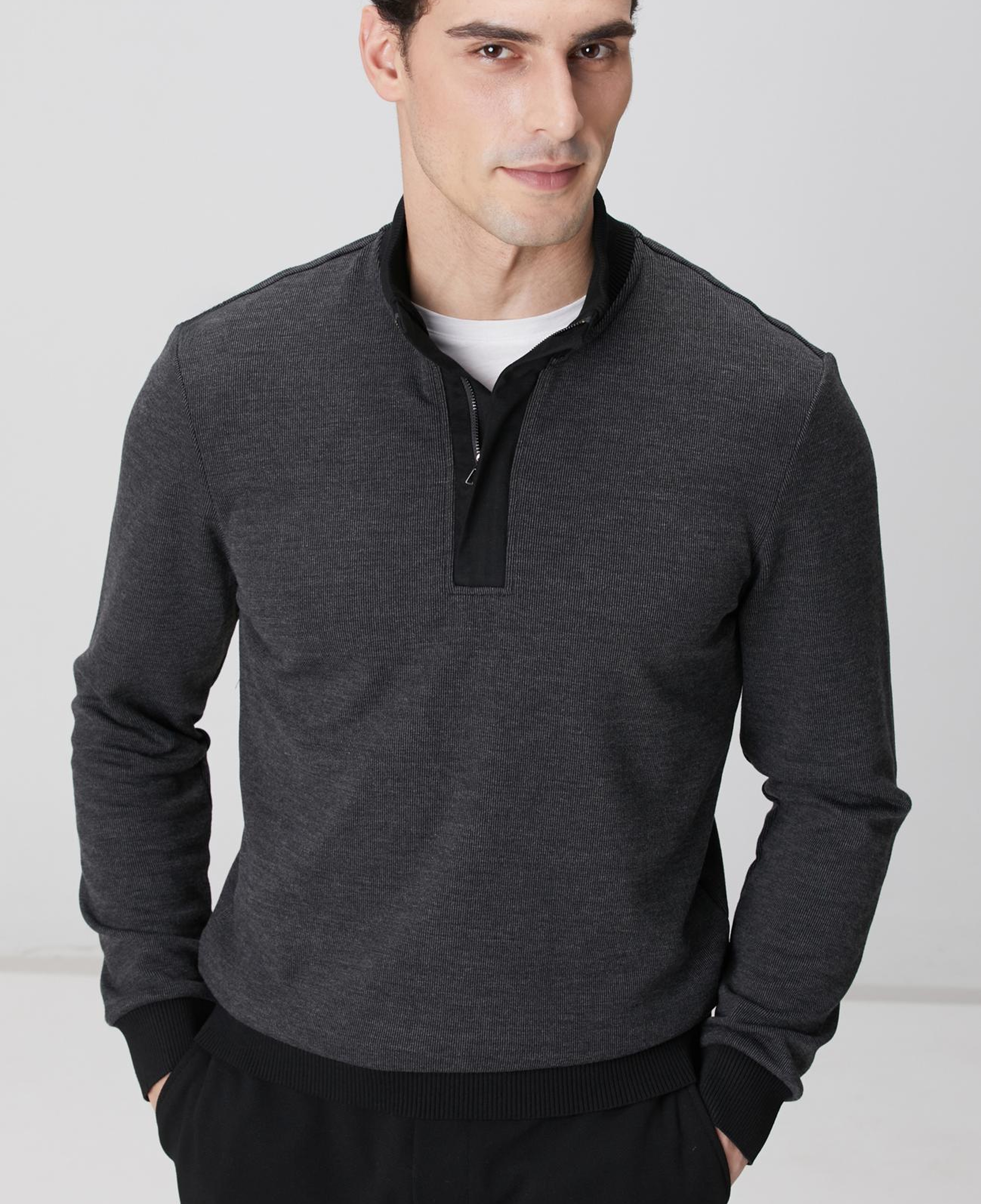Network Erkek Siyah Fermuarlı Yaka Garnili Sweatshirt