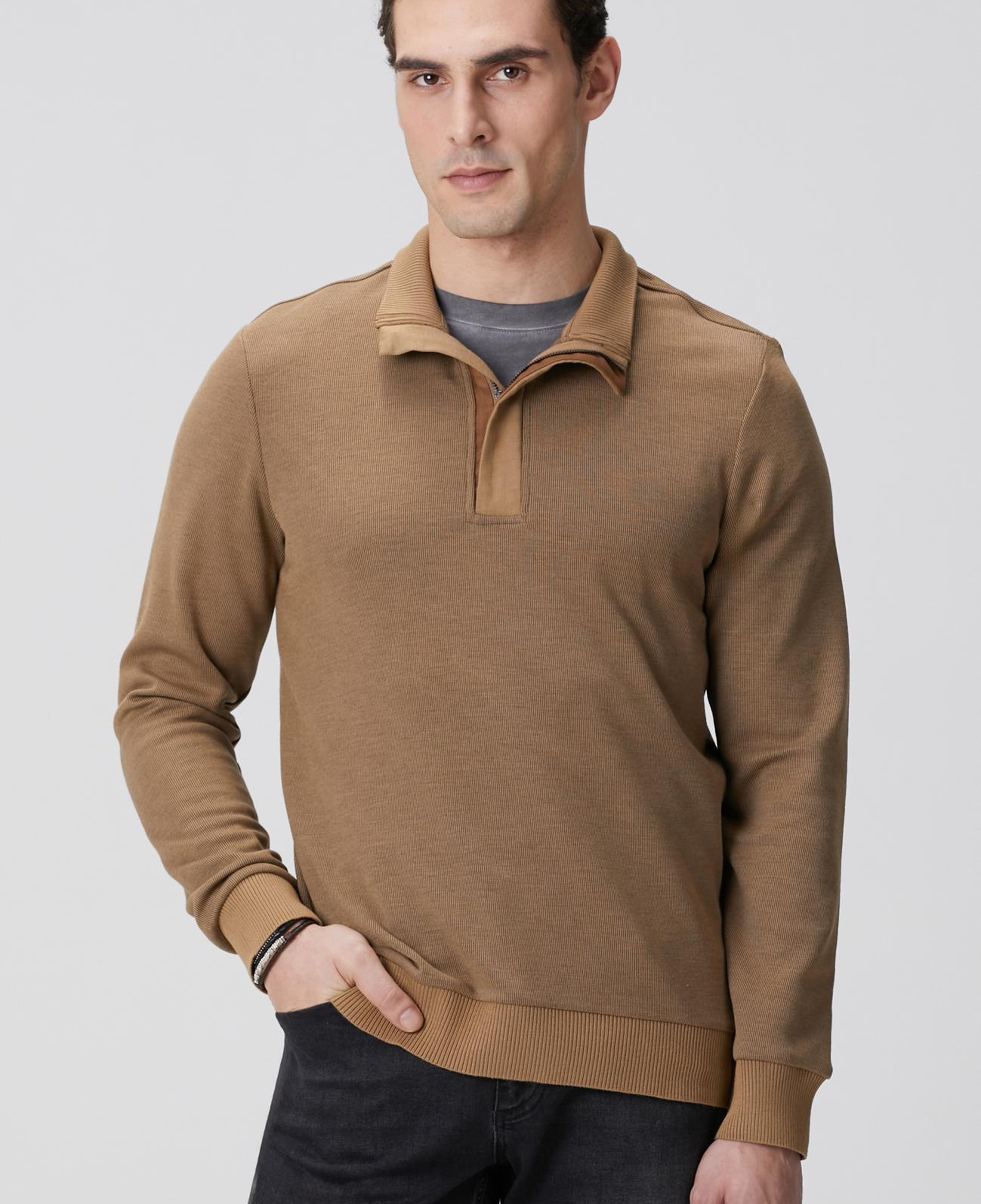 Network Erkek Camel Fermuarlı Yaka Garnili Sweatshirt