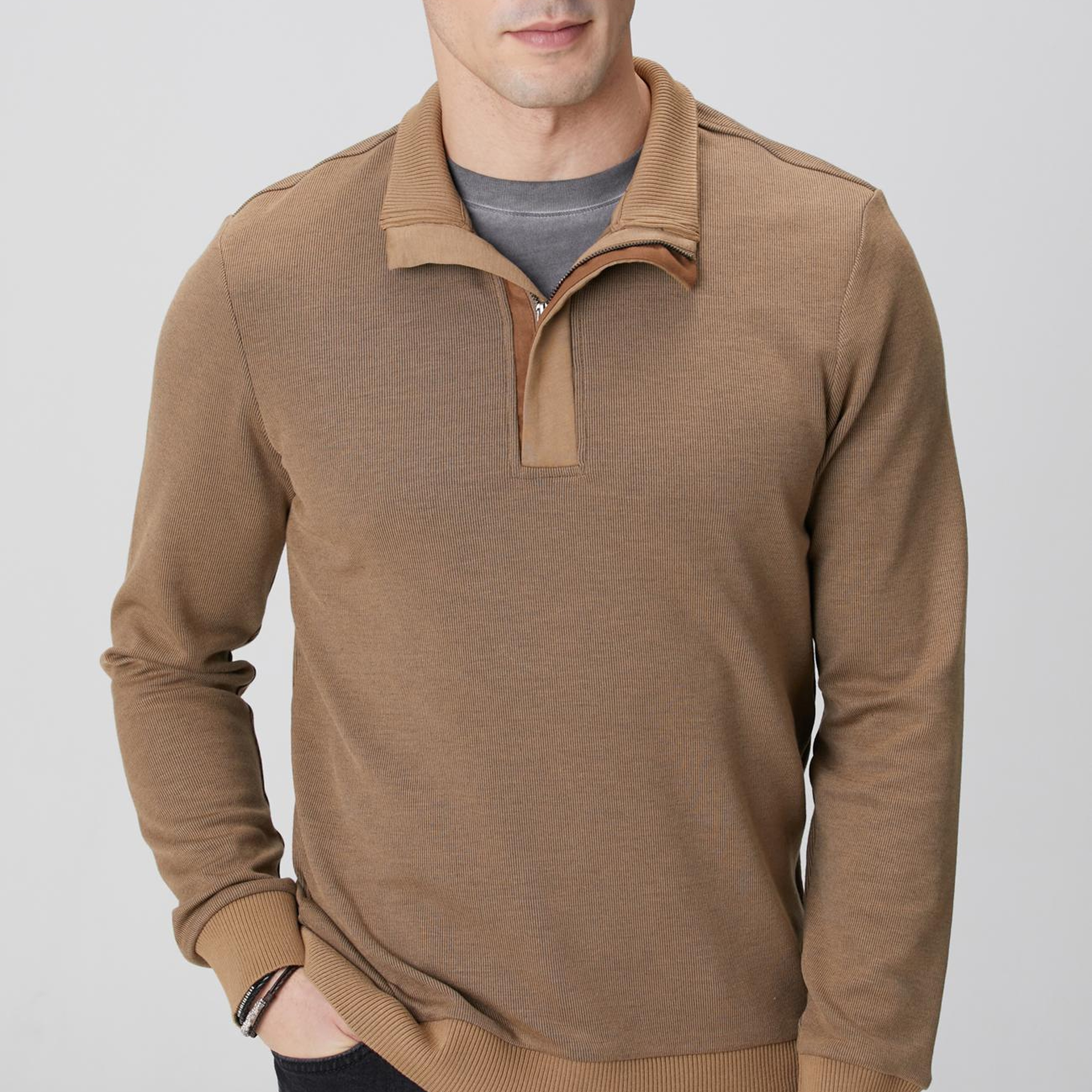 Network Erkek Camel Fermuarlı Yaka Garnili Sweatshirt