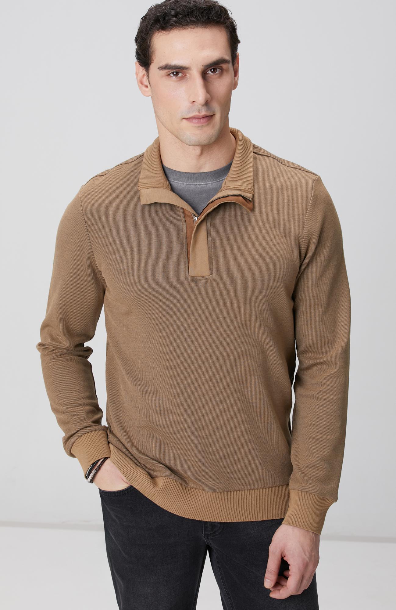 Network Erkek Camel Fermuarlı Yaka Garnili Sweatshirt