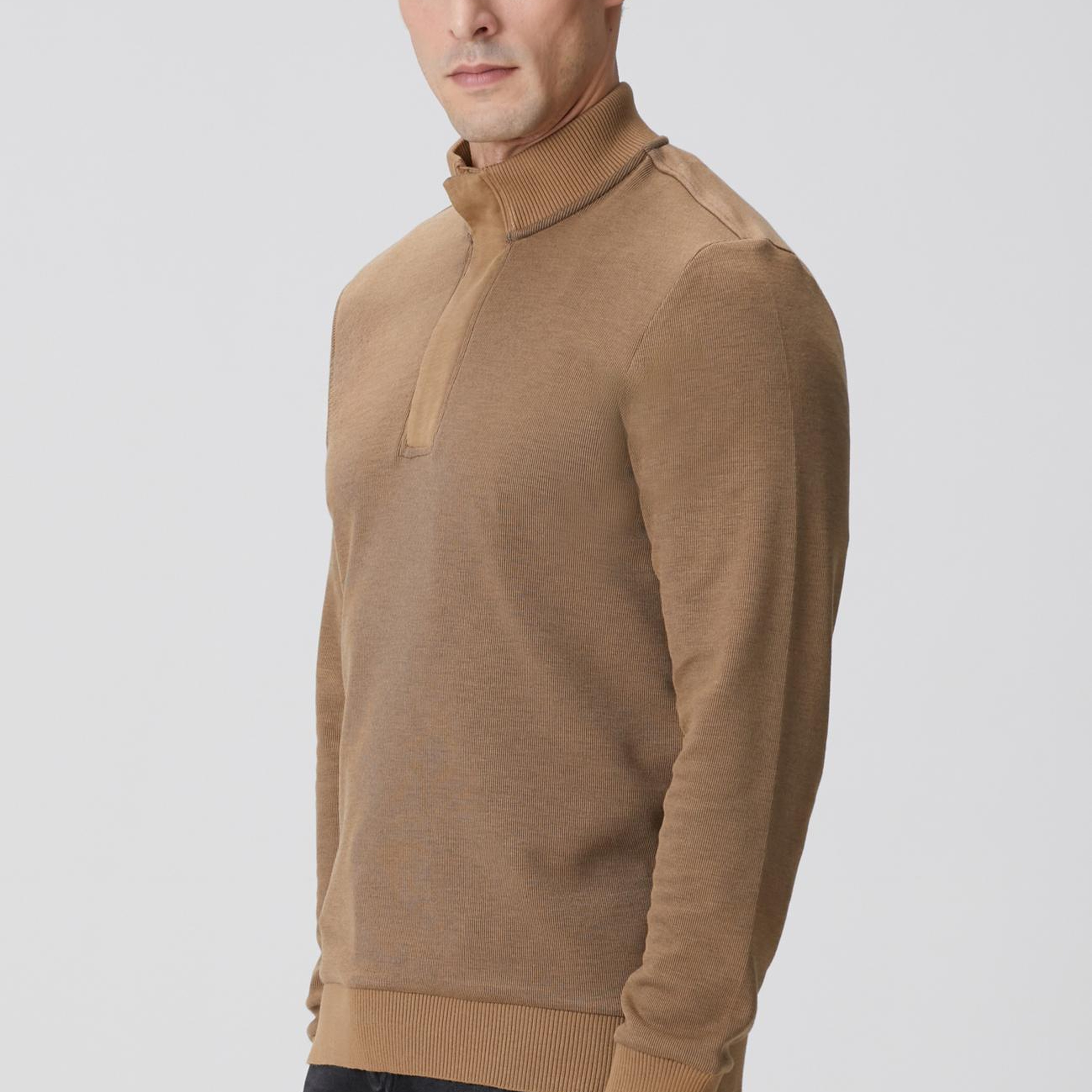 Network Erkek Camel Fermuarlı Yaka Garnili Sweatshirt