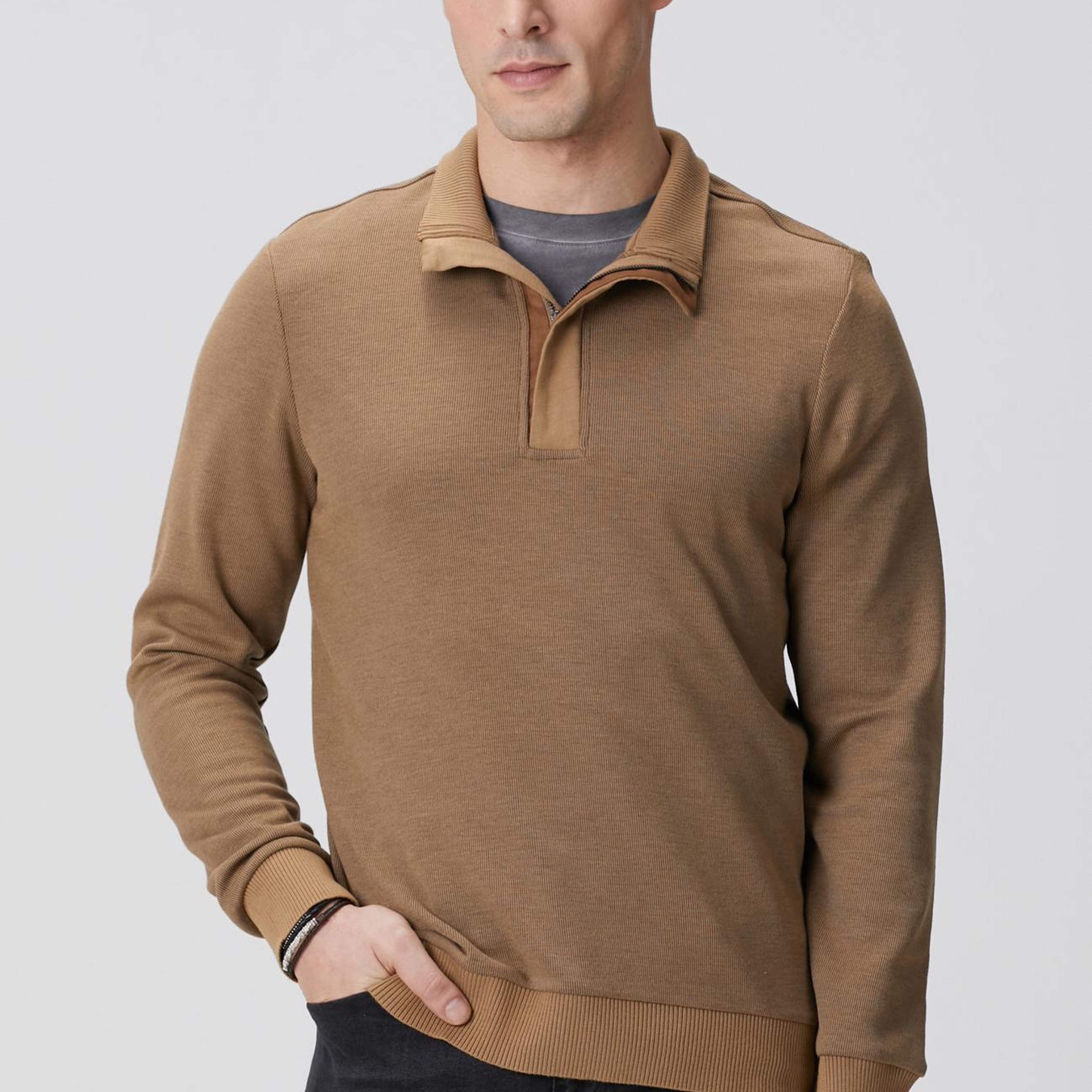 Network Erkek Camel Fermuarlı Yaka Garnili Sweatshirt