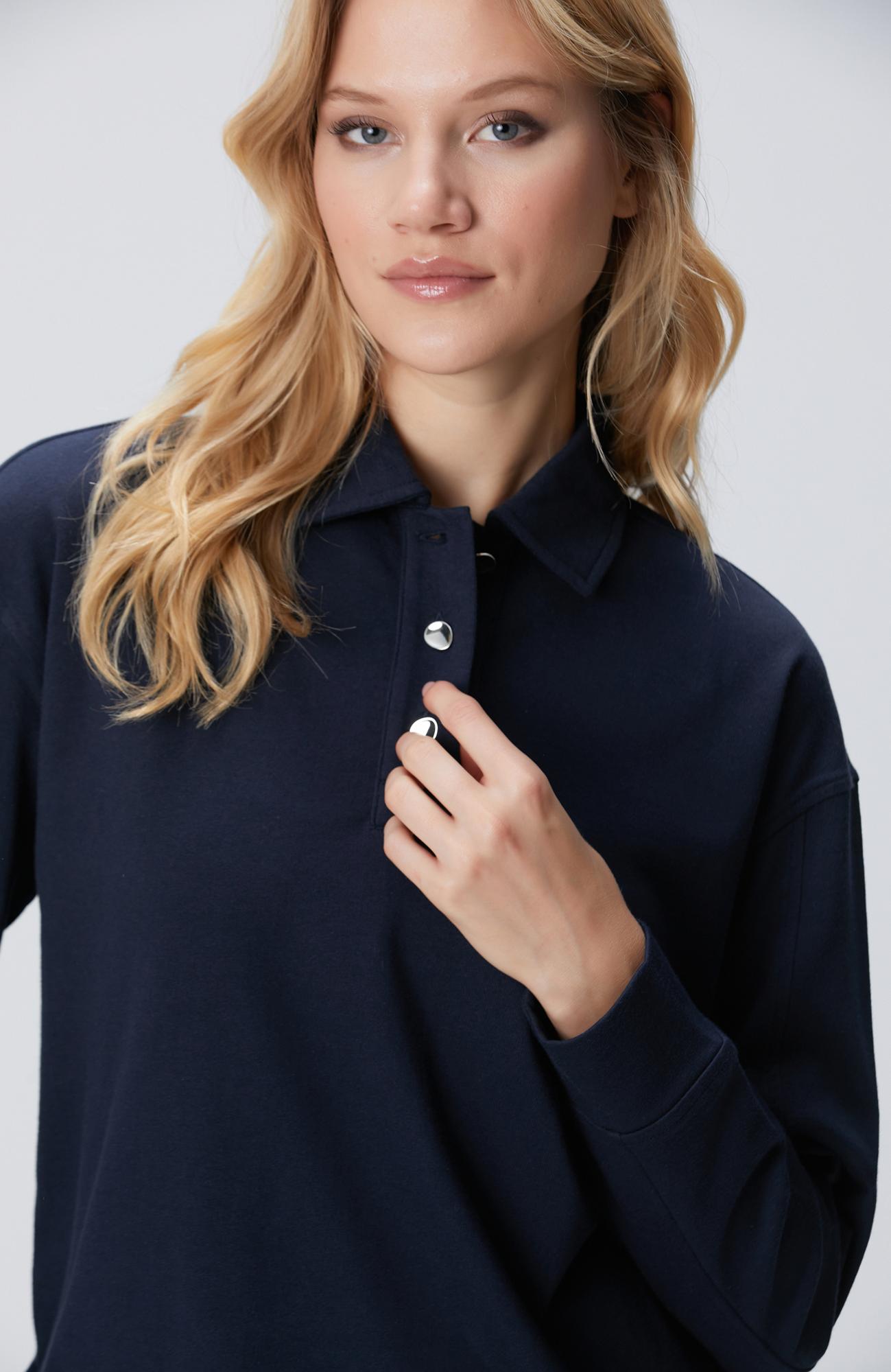 Network Kadın Lacivert Metal Düğmeli Sweatshirt