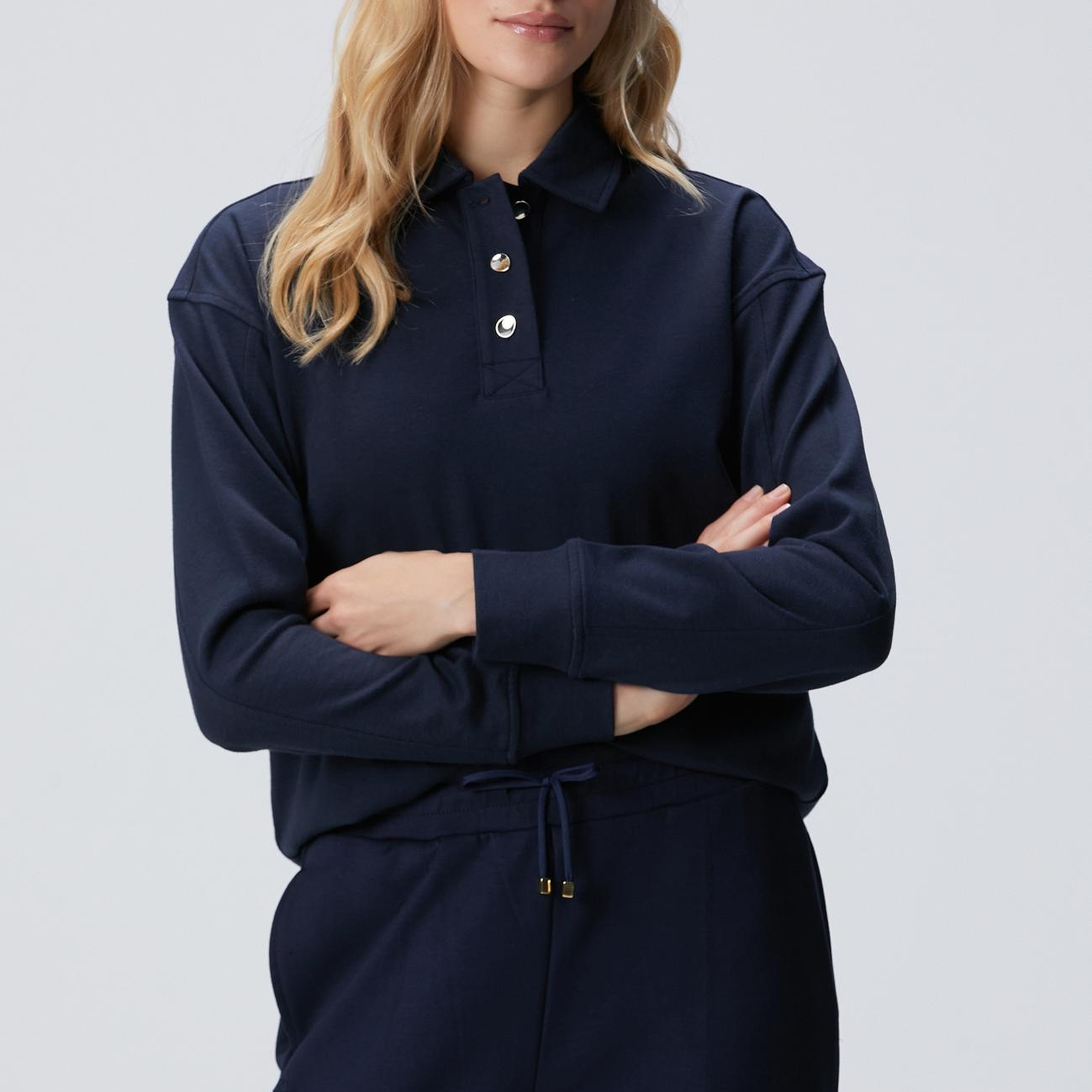 Network Kadın Lacivert Metal Düğmeli Sweatshirt