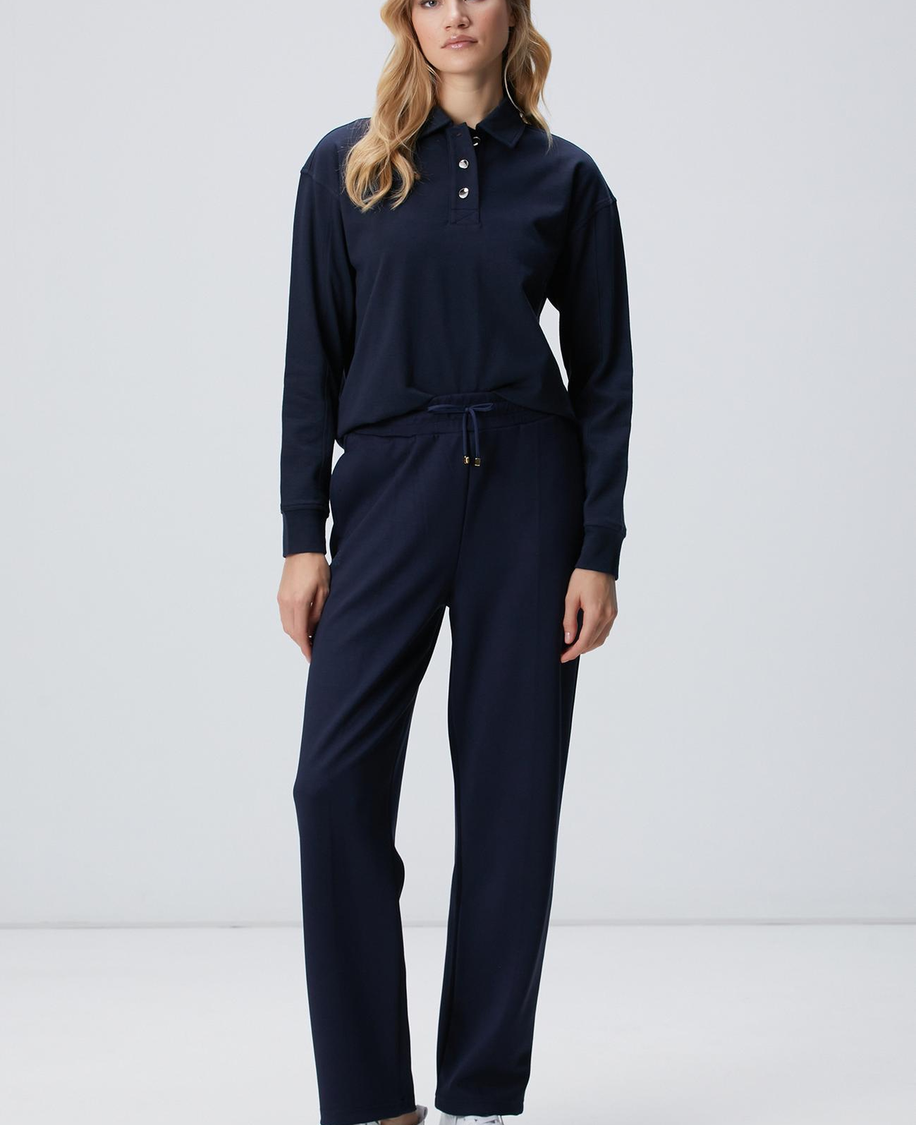 Network Kadın Lacivert Metal Düğmeli Sweatshirt