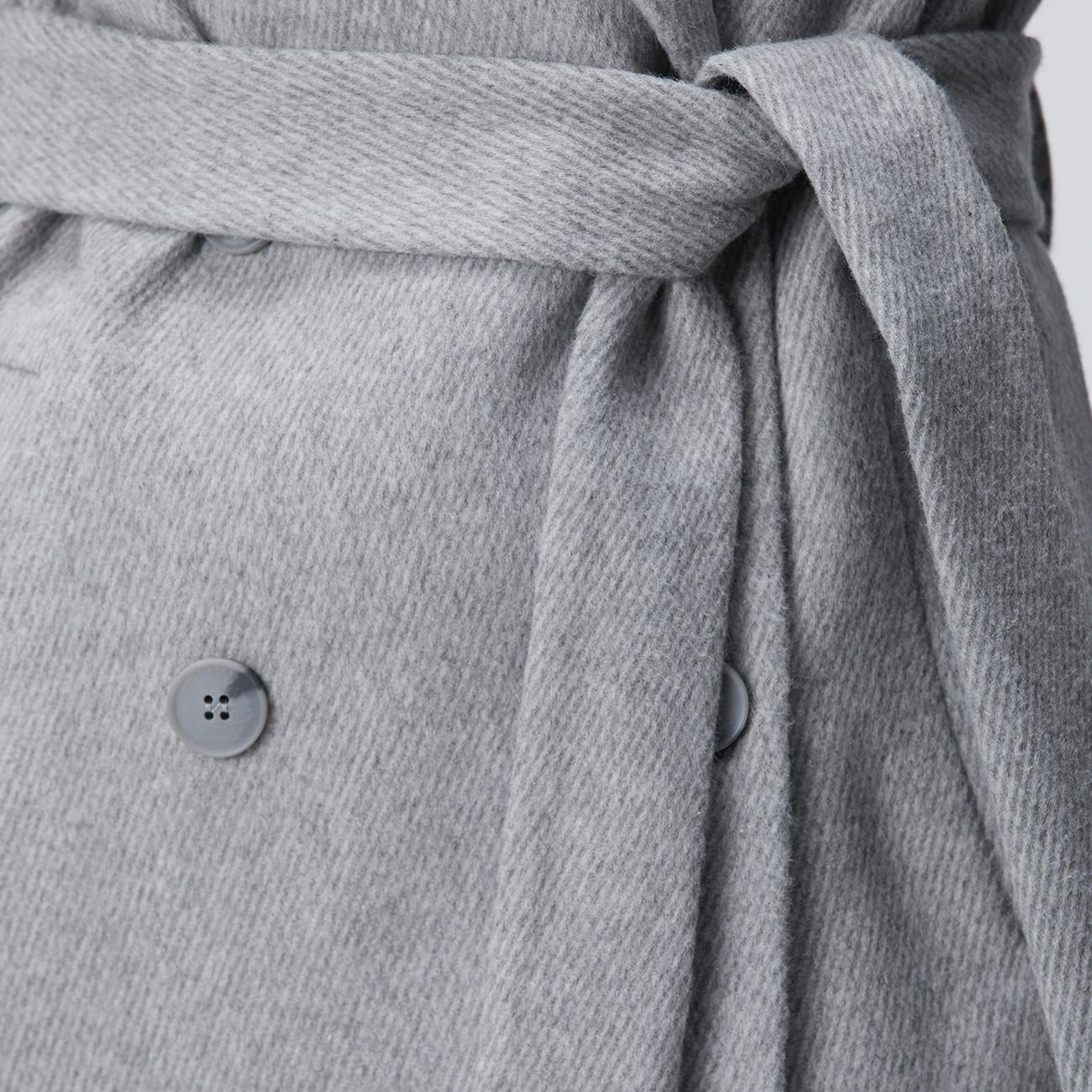 Network Kadın Gri Diyagonal Desen Kuşaklı Uzun Palto