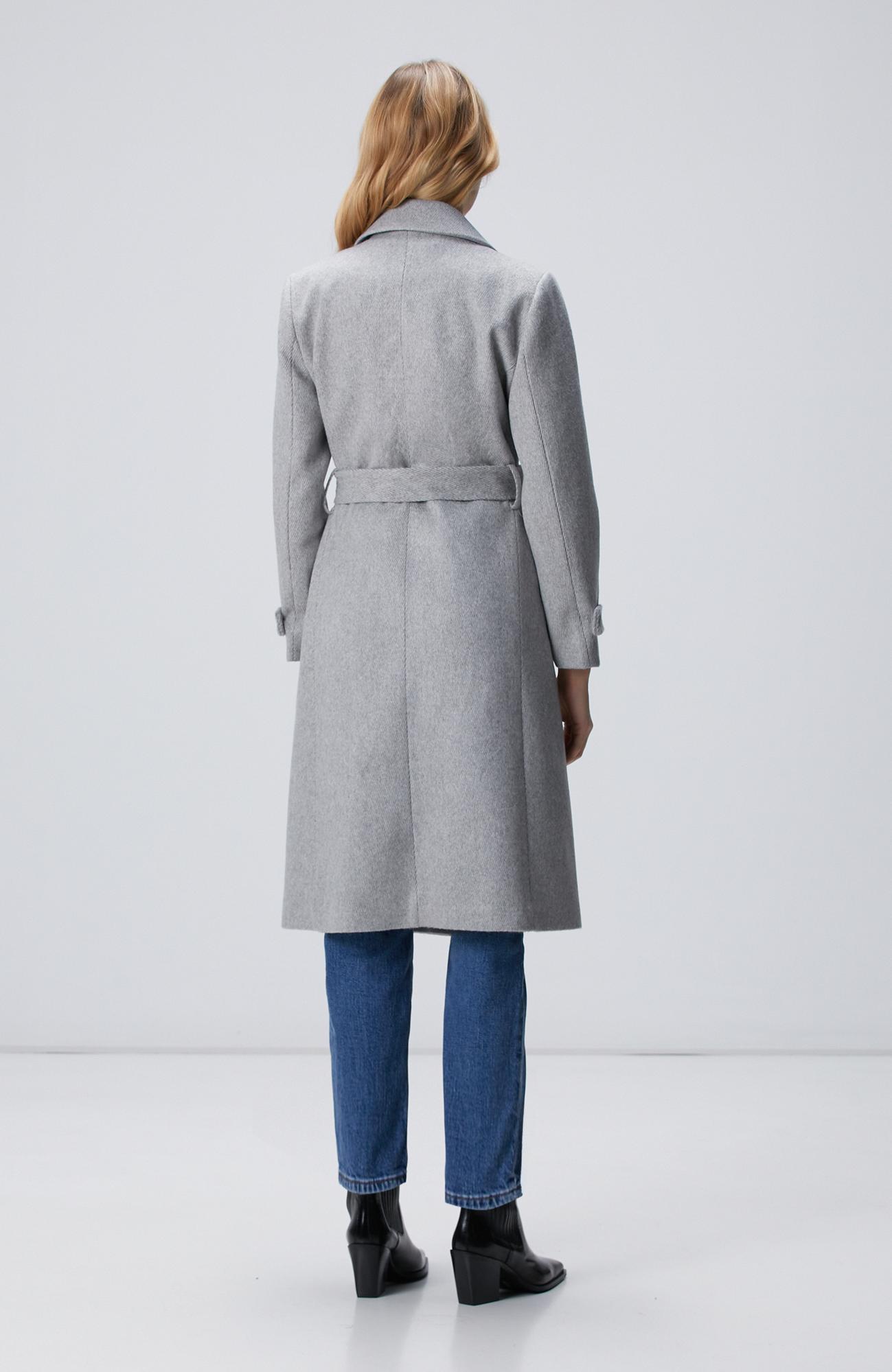 Network Kadın Gri Diyagonal Desen Kuşaklı Uzun Palto