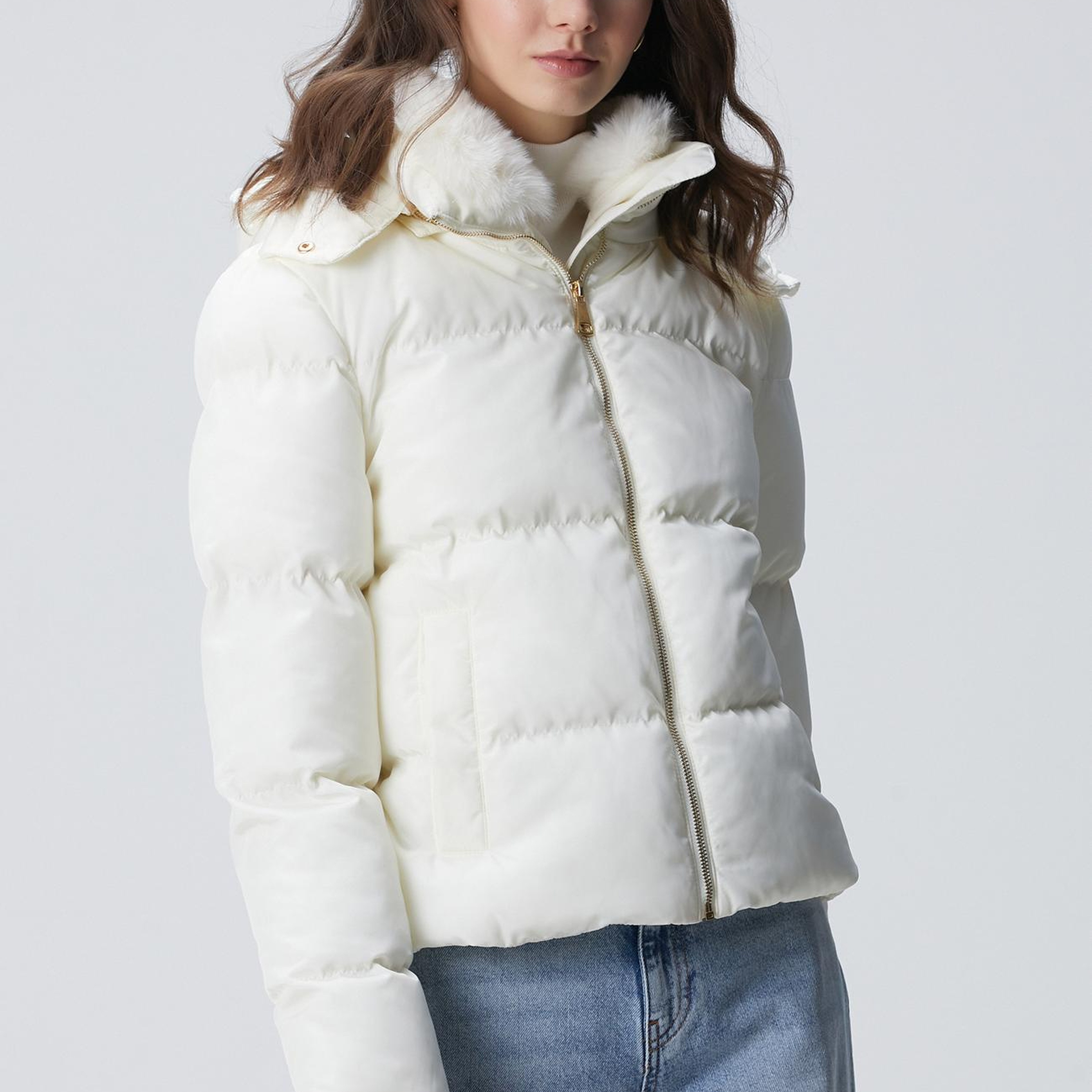 Network Kadın Kırık Beyaz Kapüşonlu Kapitone Mont