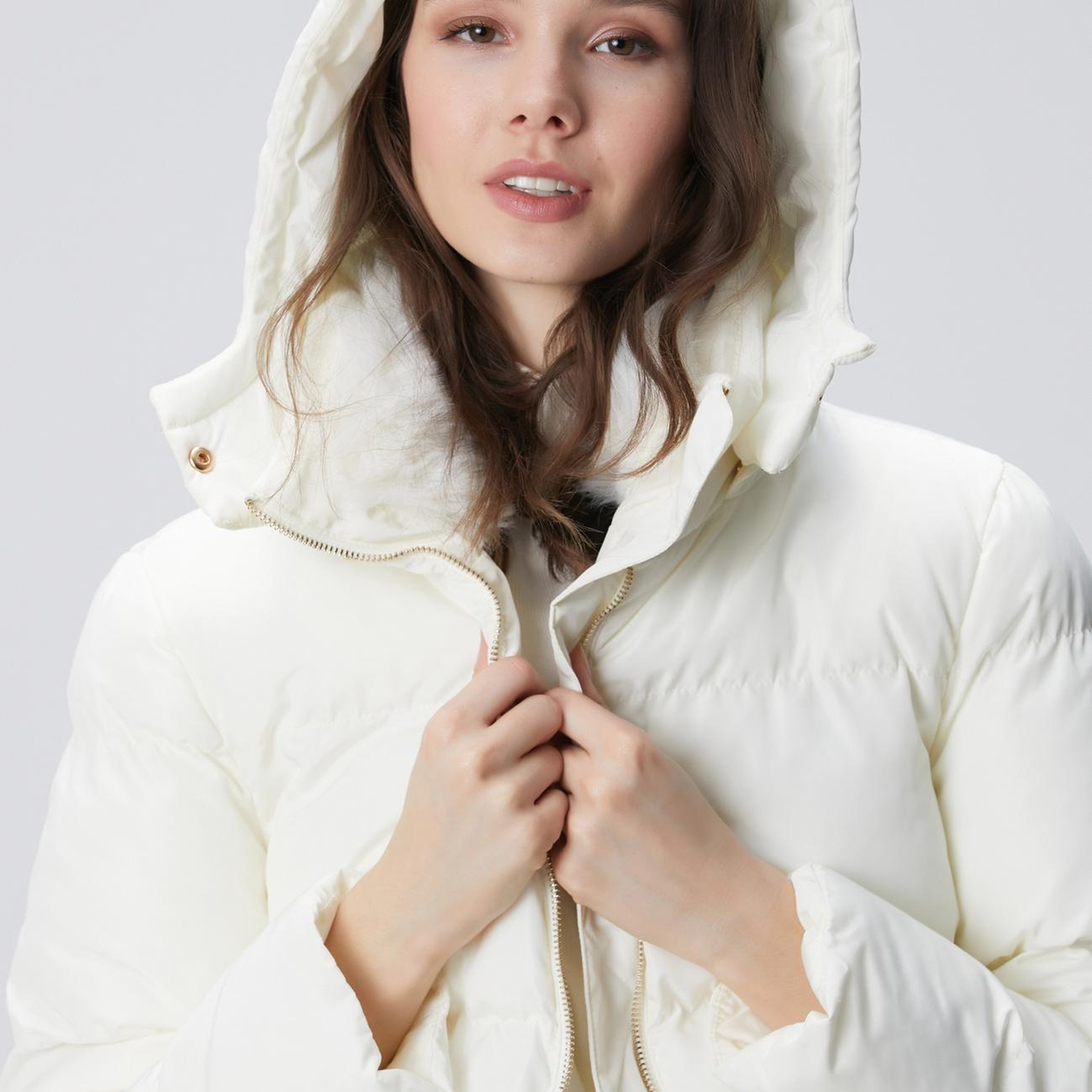 Network Kadın Kırık Beyaz Kapüşonlu Kapitone Mont