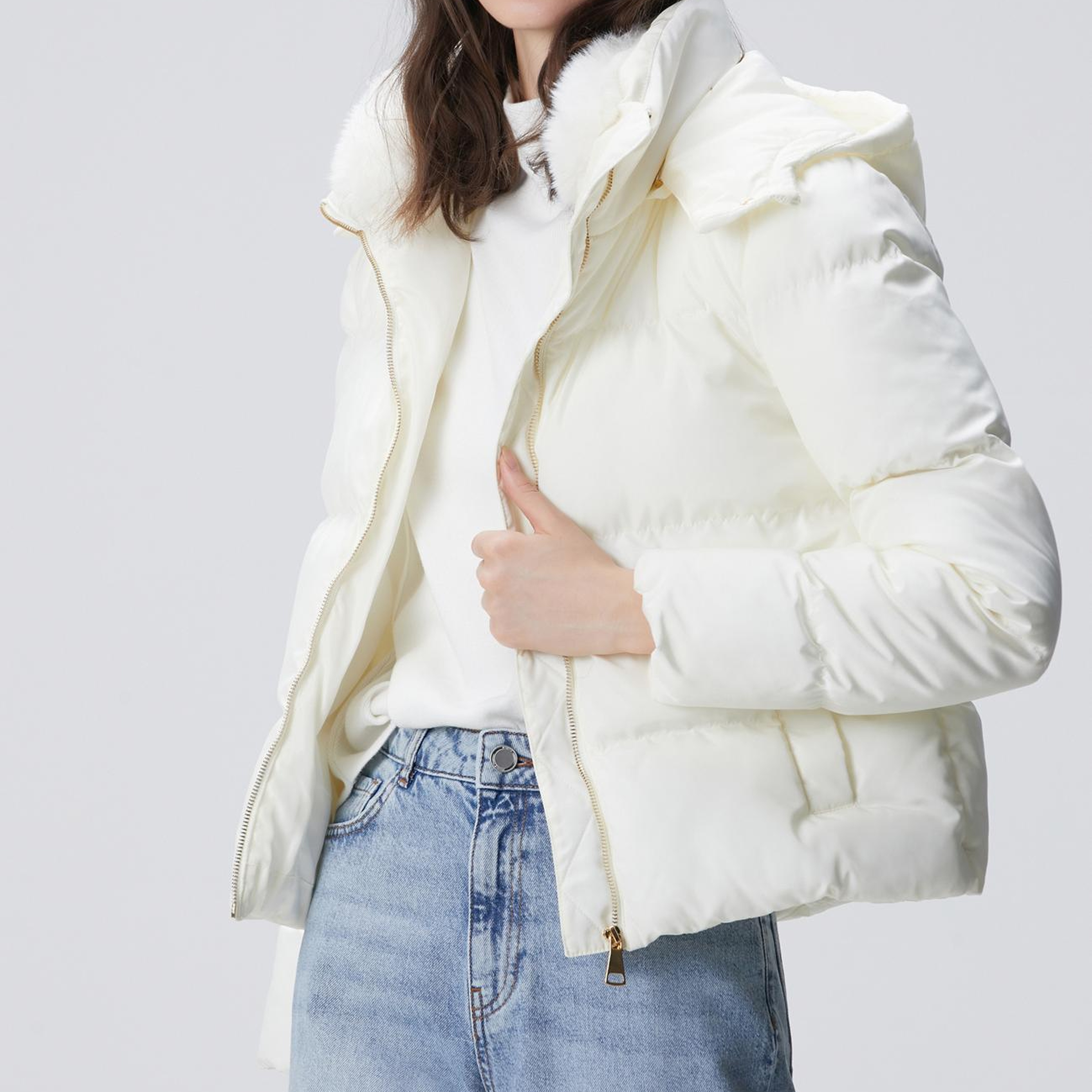 Network Kadın Kırık Beyaz Kapüşonlu Kapitone Mont