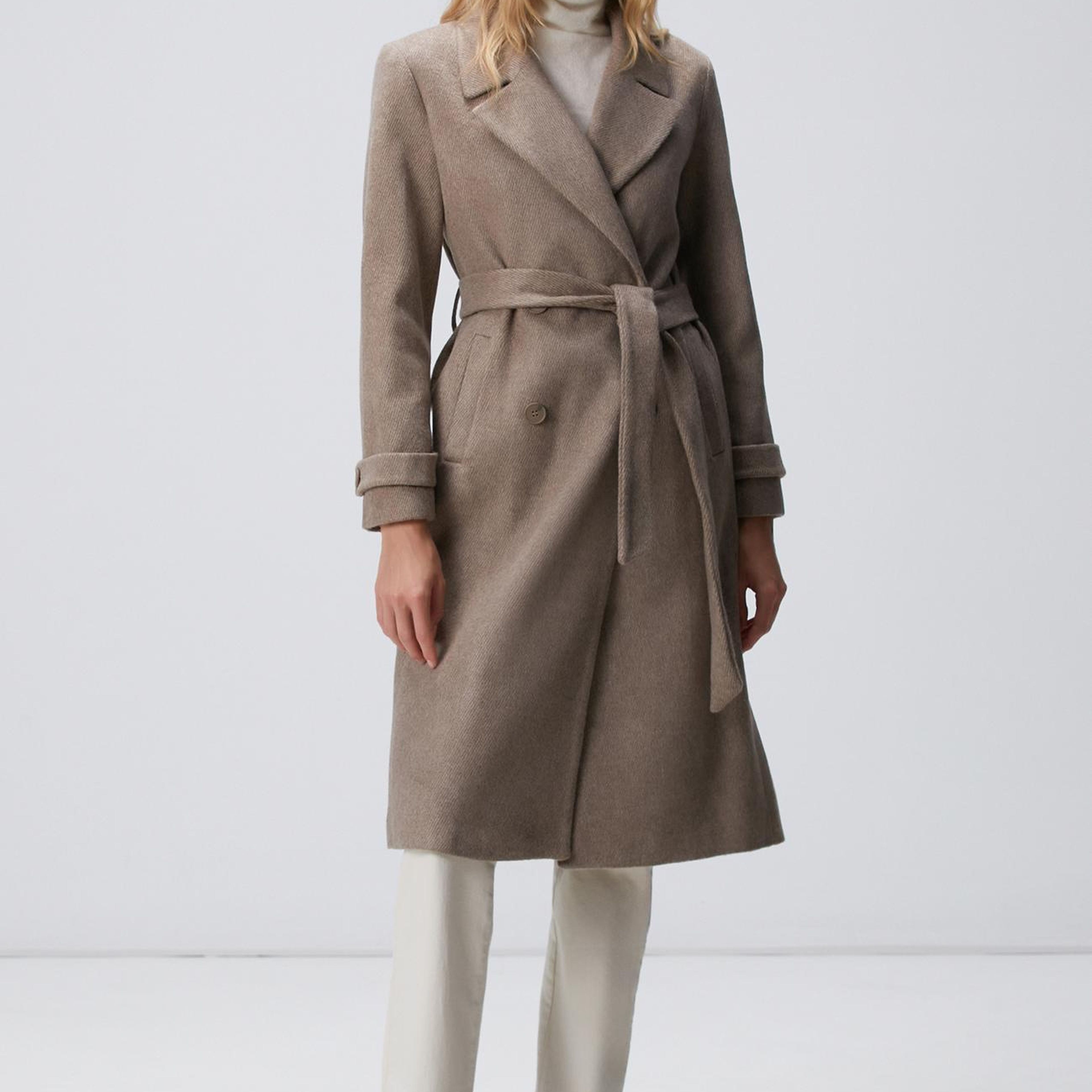 Network Kadın Vizon Diyagonal Desen Kuşaklı Uzun Palto