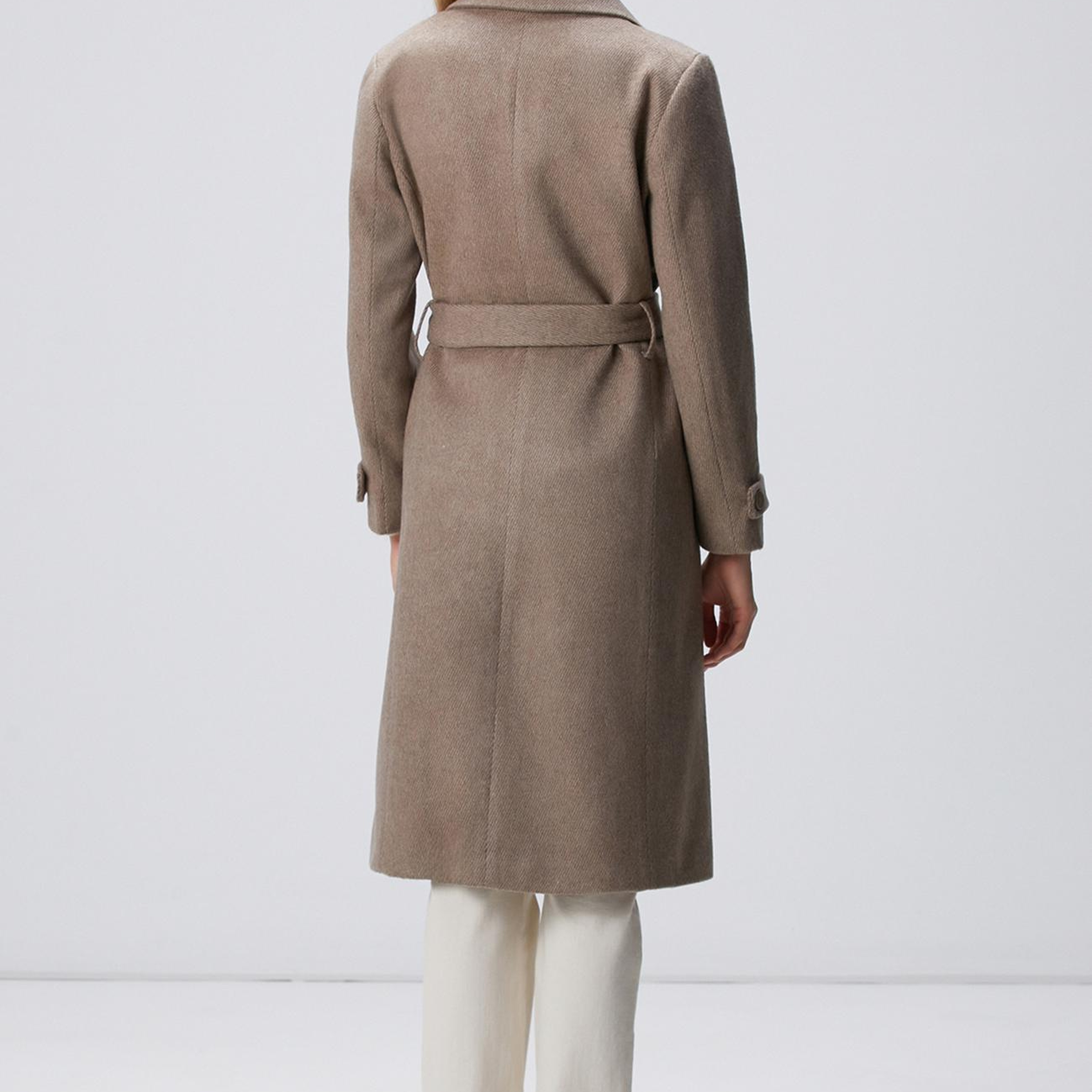 Network Kadın Vizon Diyagonal Desen Kuşaklı Uzun Palto