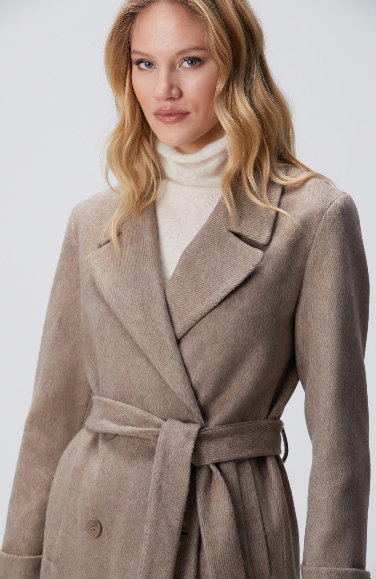 Network Kadın Vizon Diyagonal Desen Kuşaklı Uzun Palto