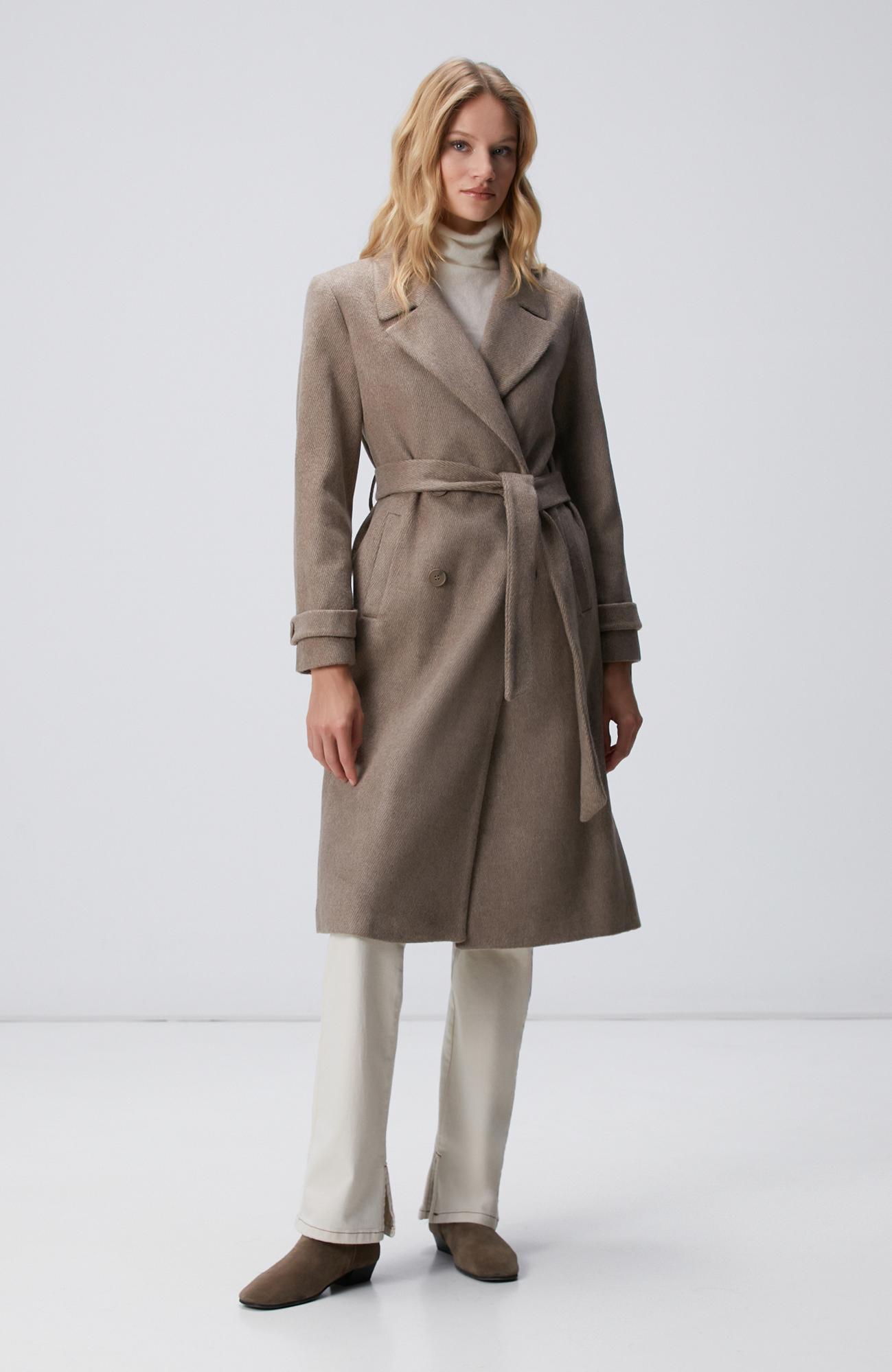 Network Kadın Vizon Diyagonal Desen Kuşaklı Uzun Palto