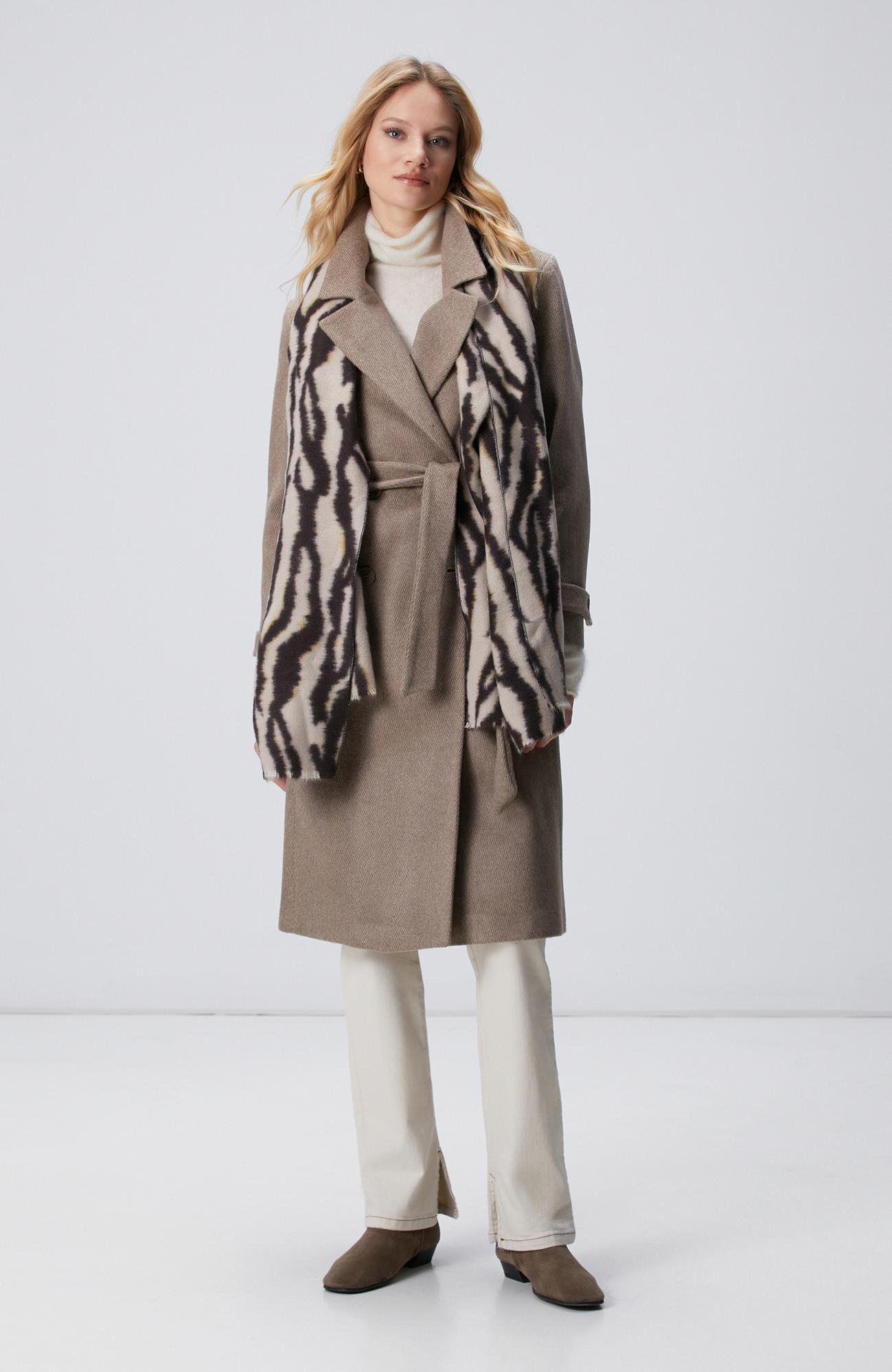 Network Kadın Vizon Diyagonal Desen Kuşaklı Uzun Palto