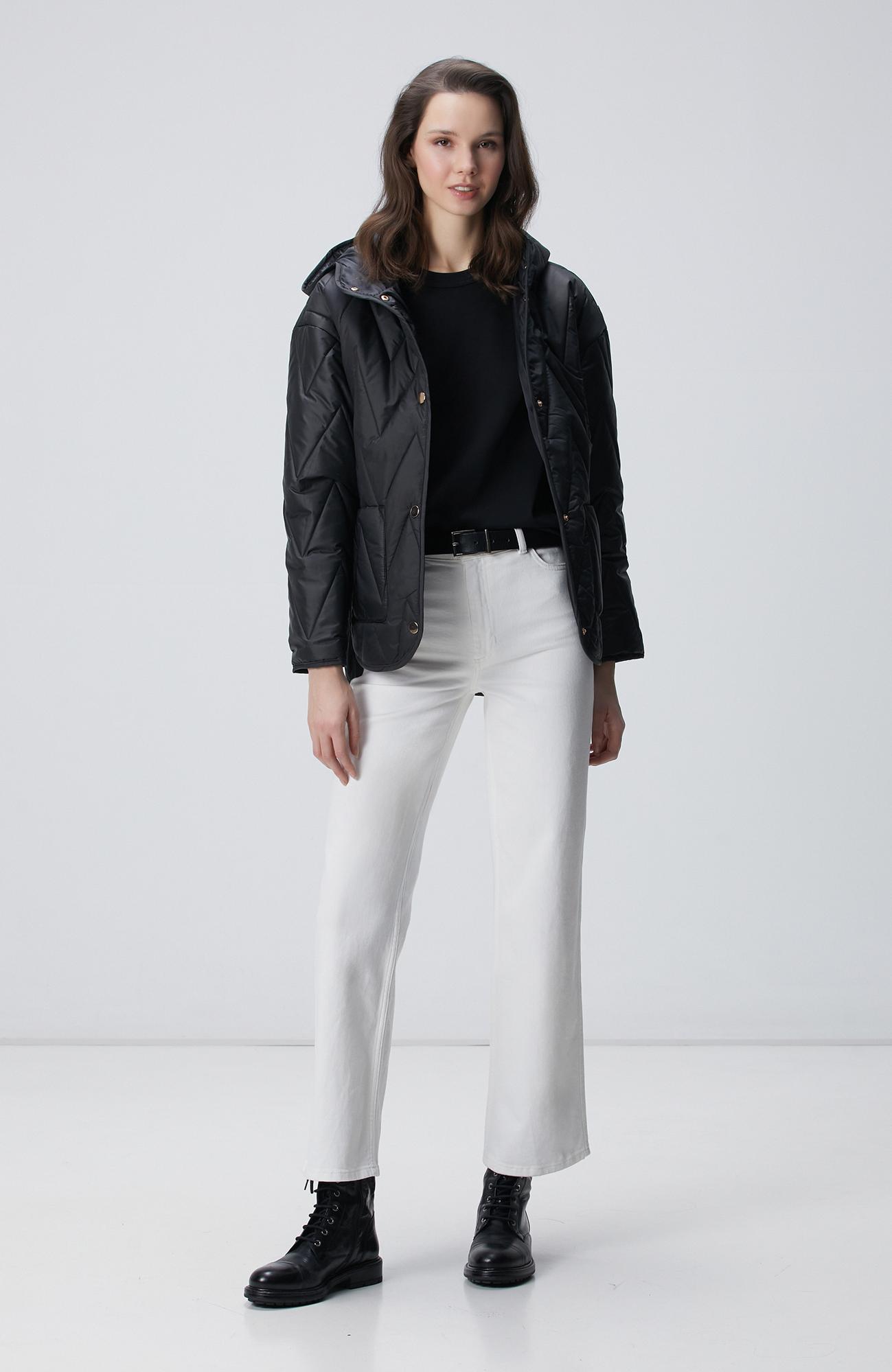 Network Kadın Siyah Zigzag Kapitone Mont