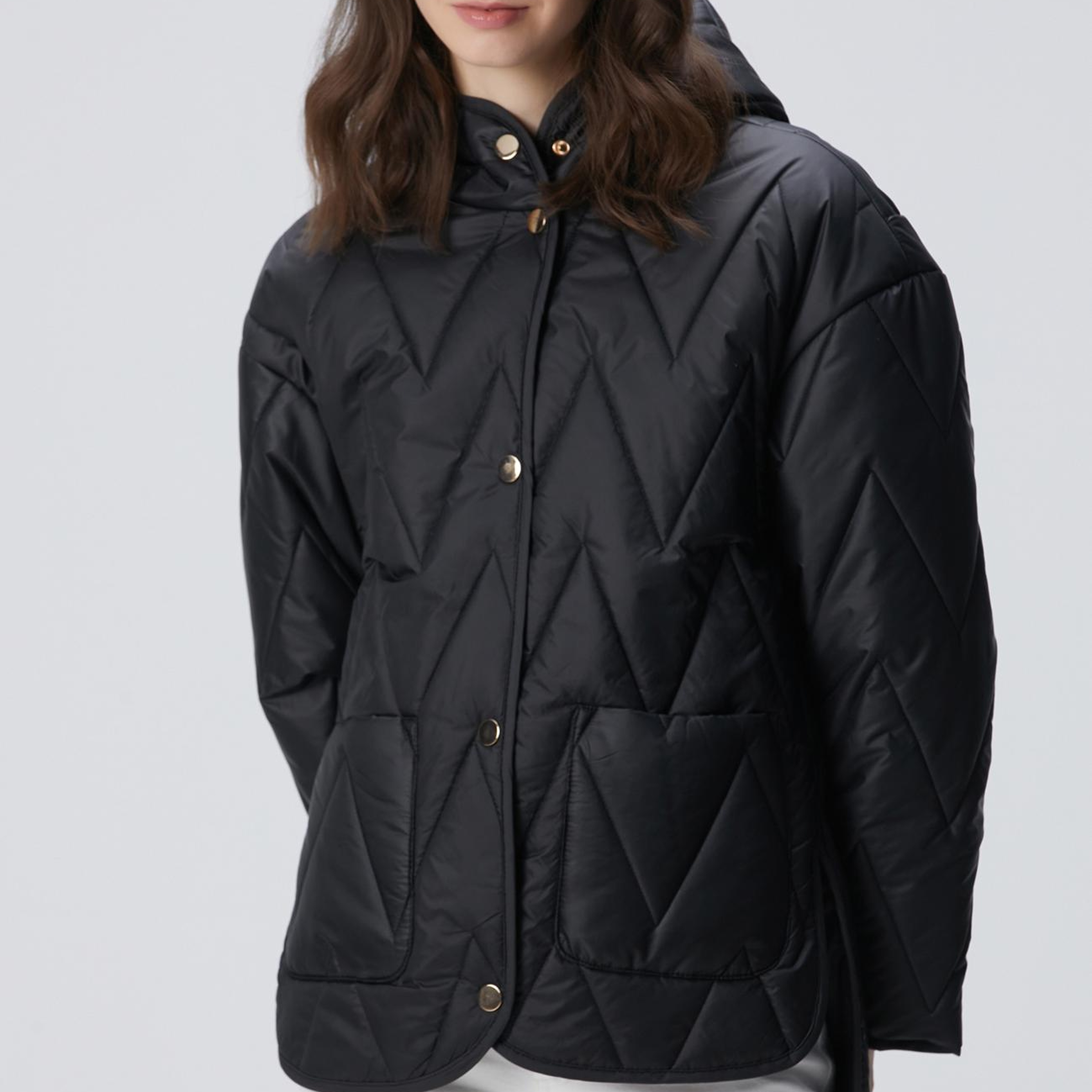 Network Kadın Siyah Zigzag Kapitone Mont