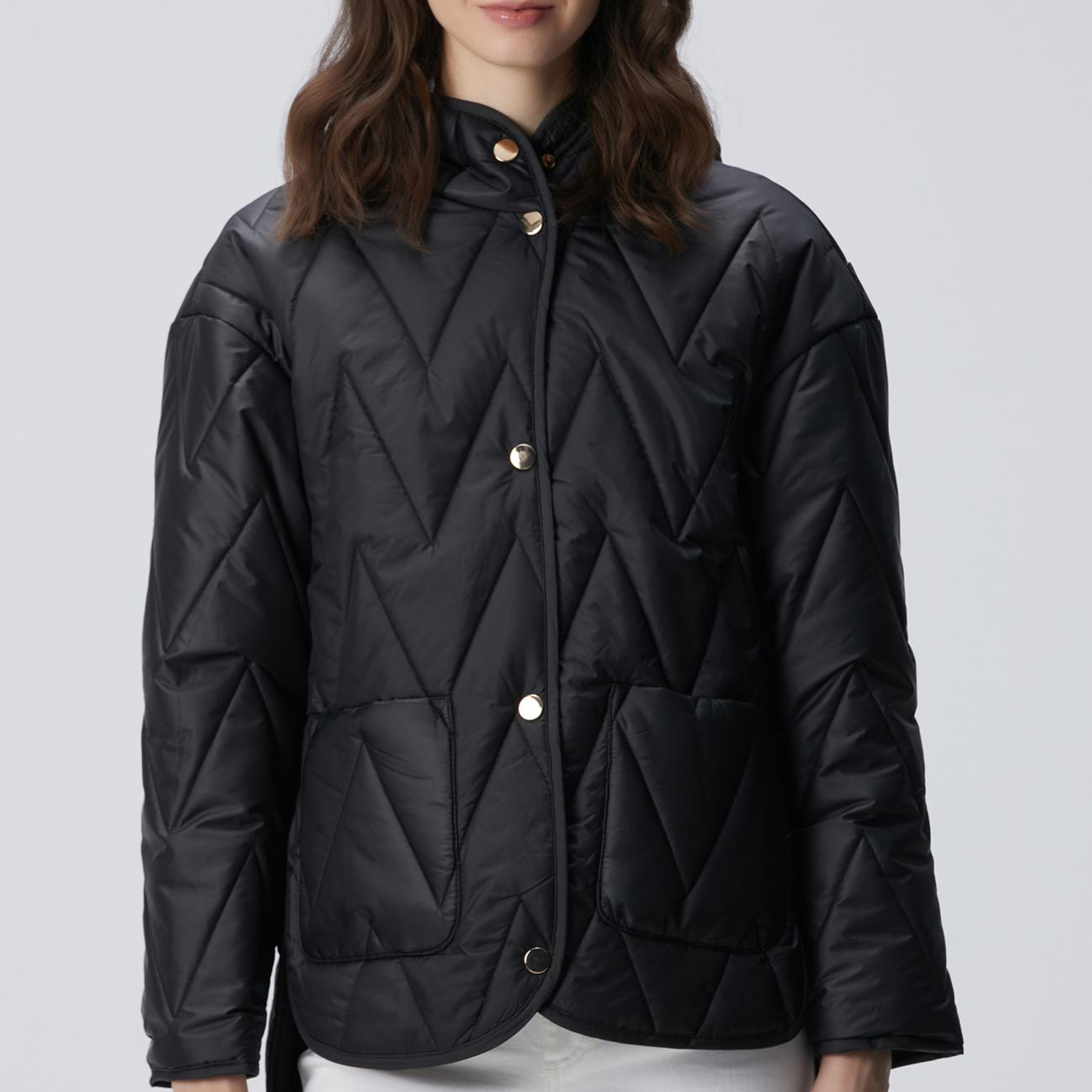 Network Kadın Siyah Zigzag Kapitone Mont