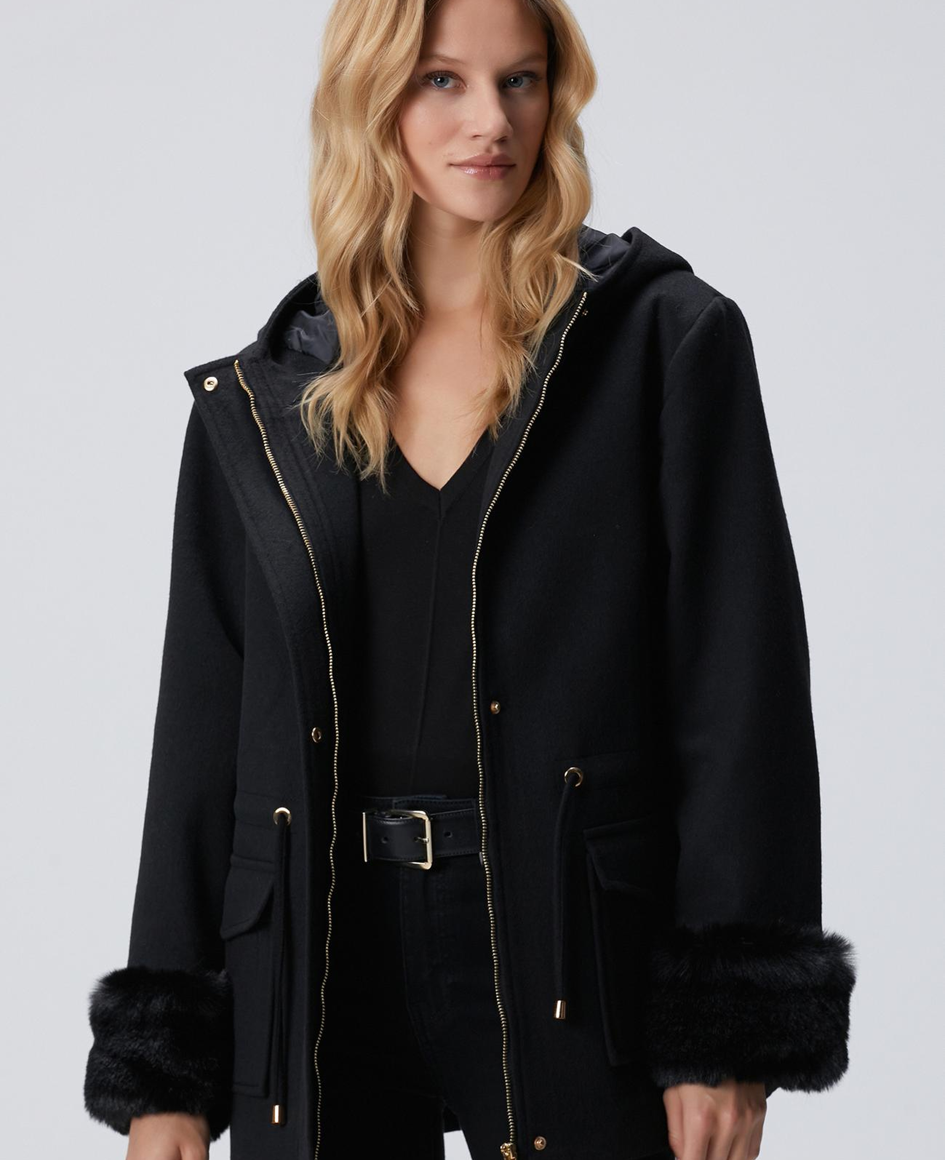 Network Kadın Siyah Kapüşonlu Manto