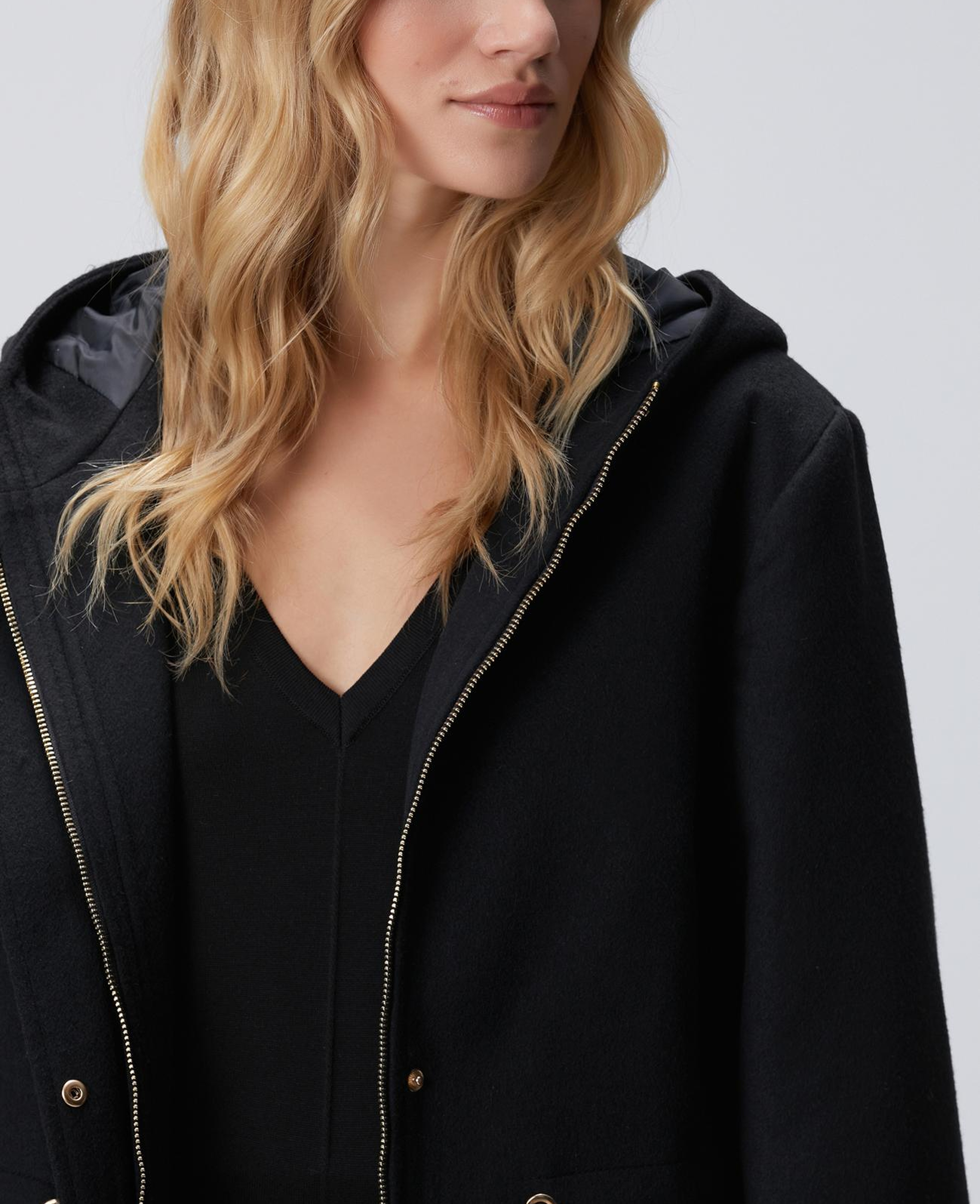 Network Kadın Siyah Kapüşonlu Manto