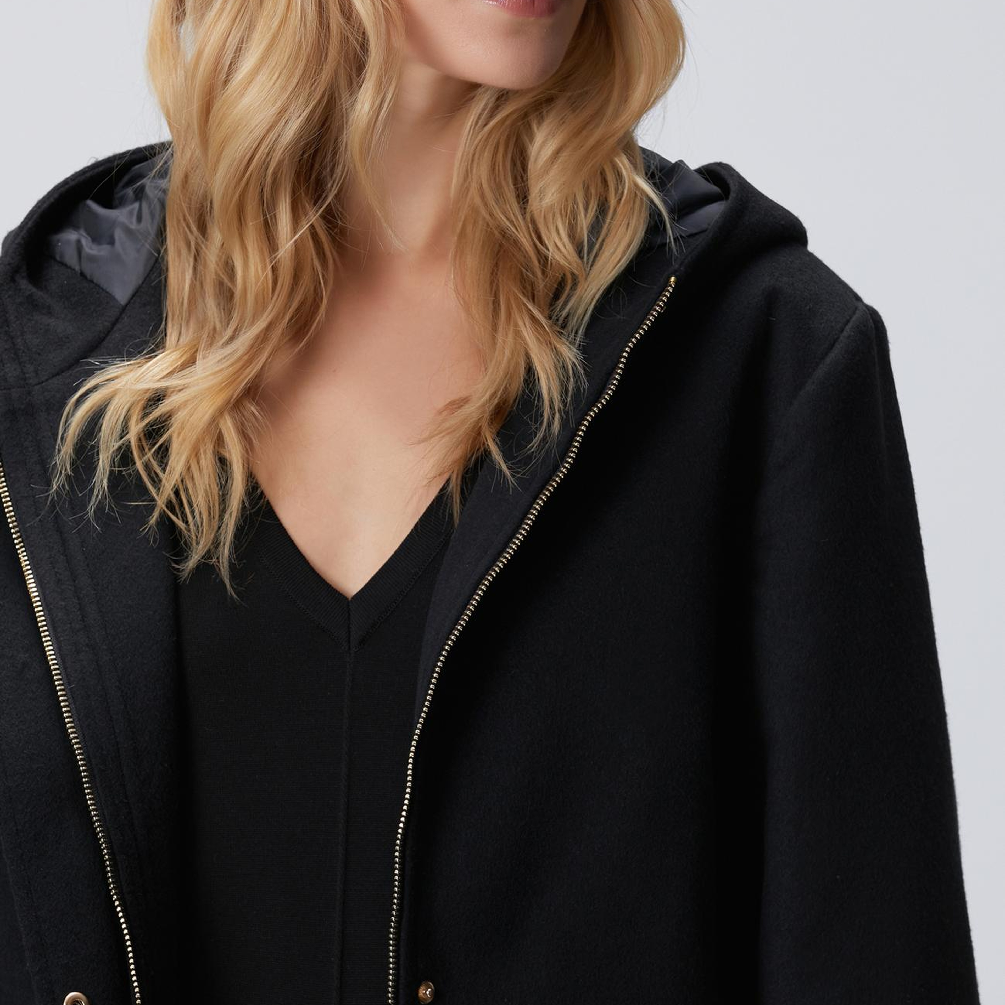 Network Kadın Siyah Kapüşonlu Manto