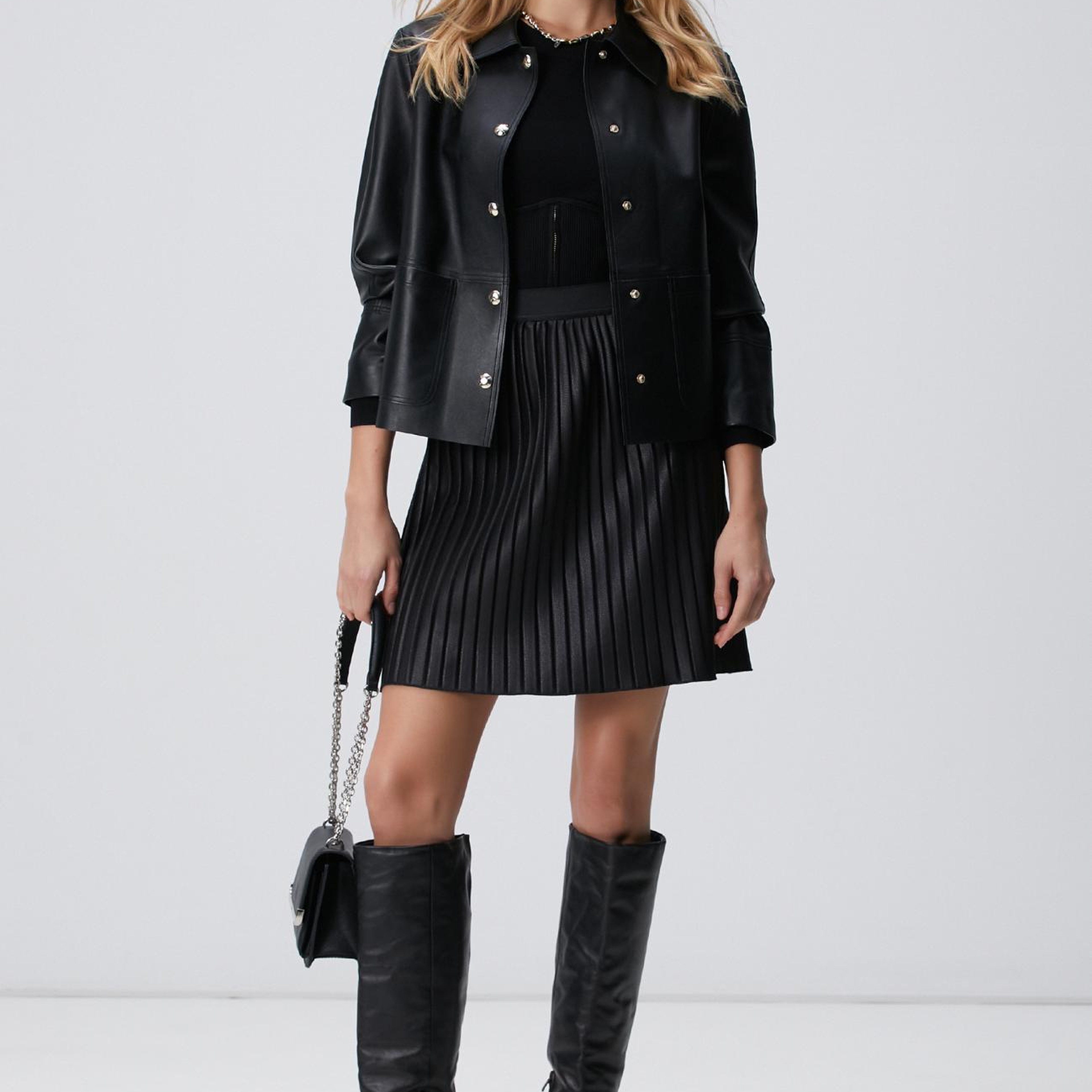 Network Kadın Siyah Mini Pileli Etek