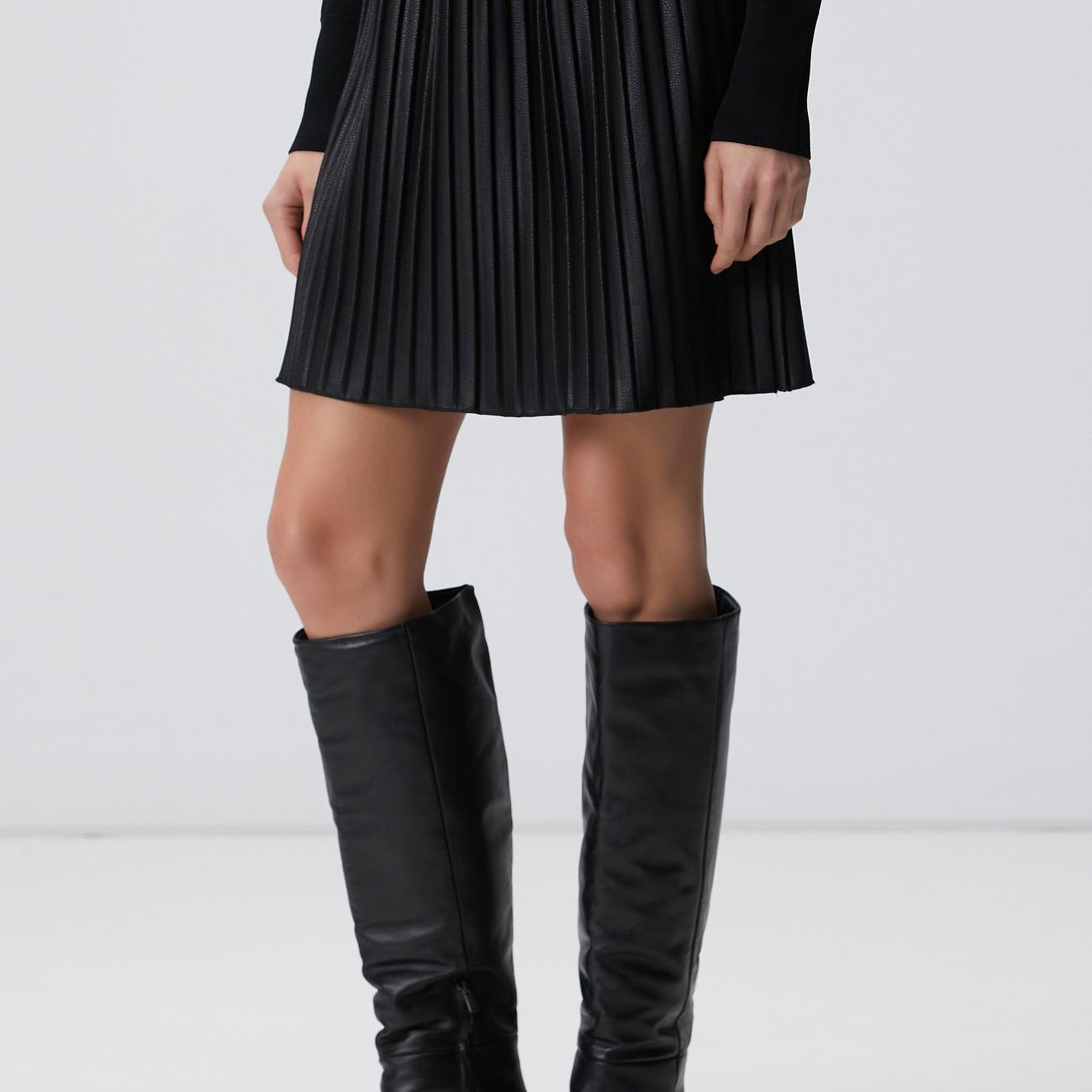 Network Kadın Siyah Mini Pileli Etek