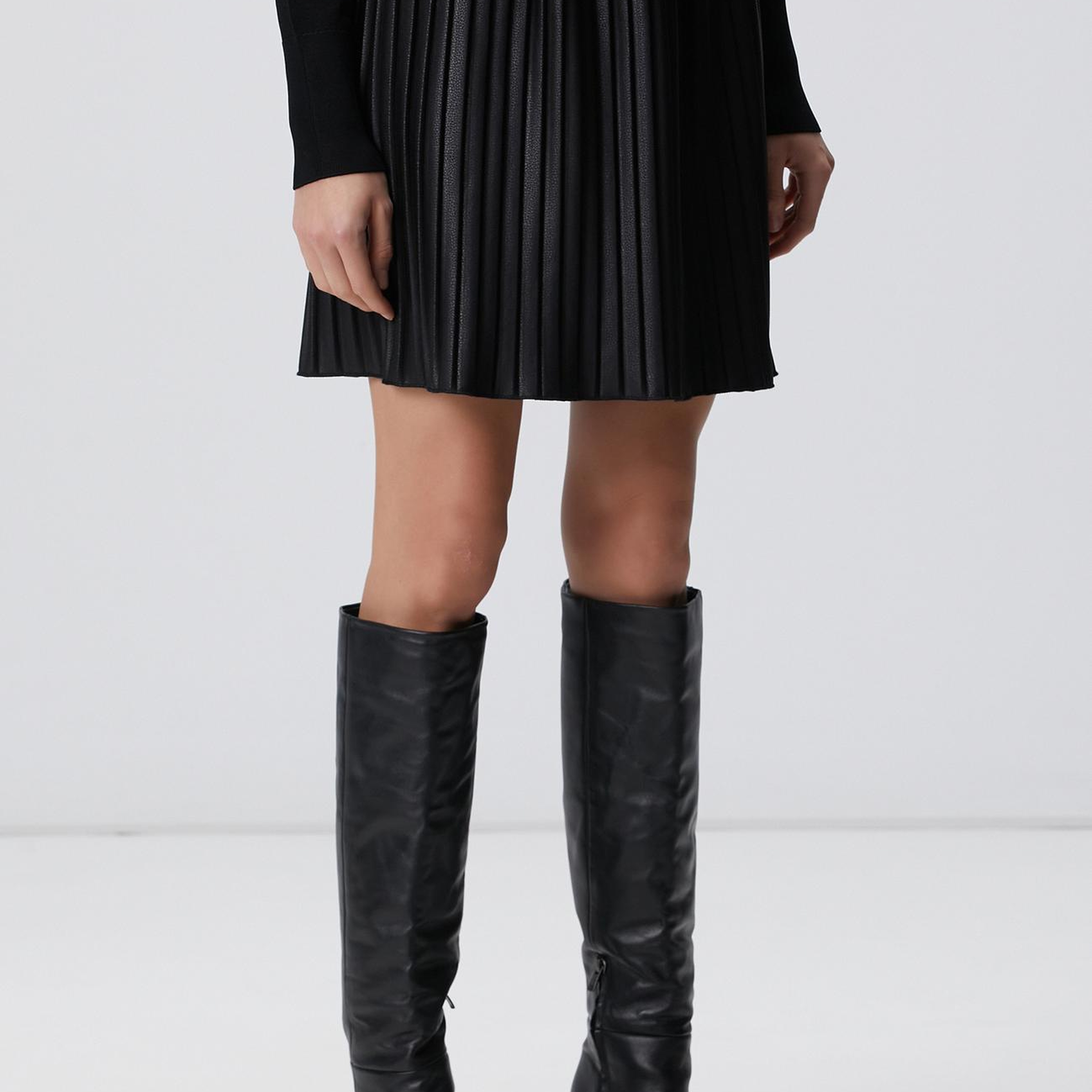 Network Kadın Siyah Mini Pileli Etek