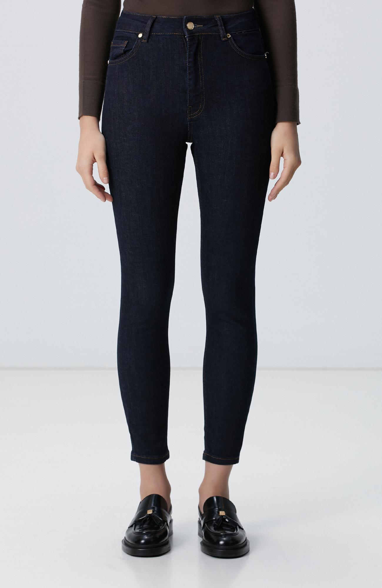 Network Kadın Lacivert Skinny Fit Dar Paça Raw Denim Pantolon